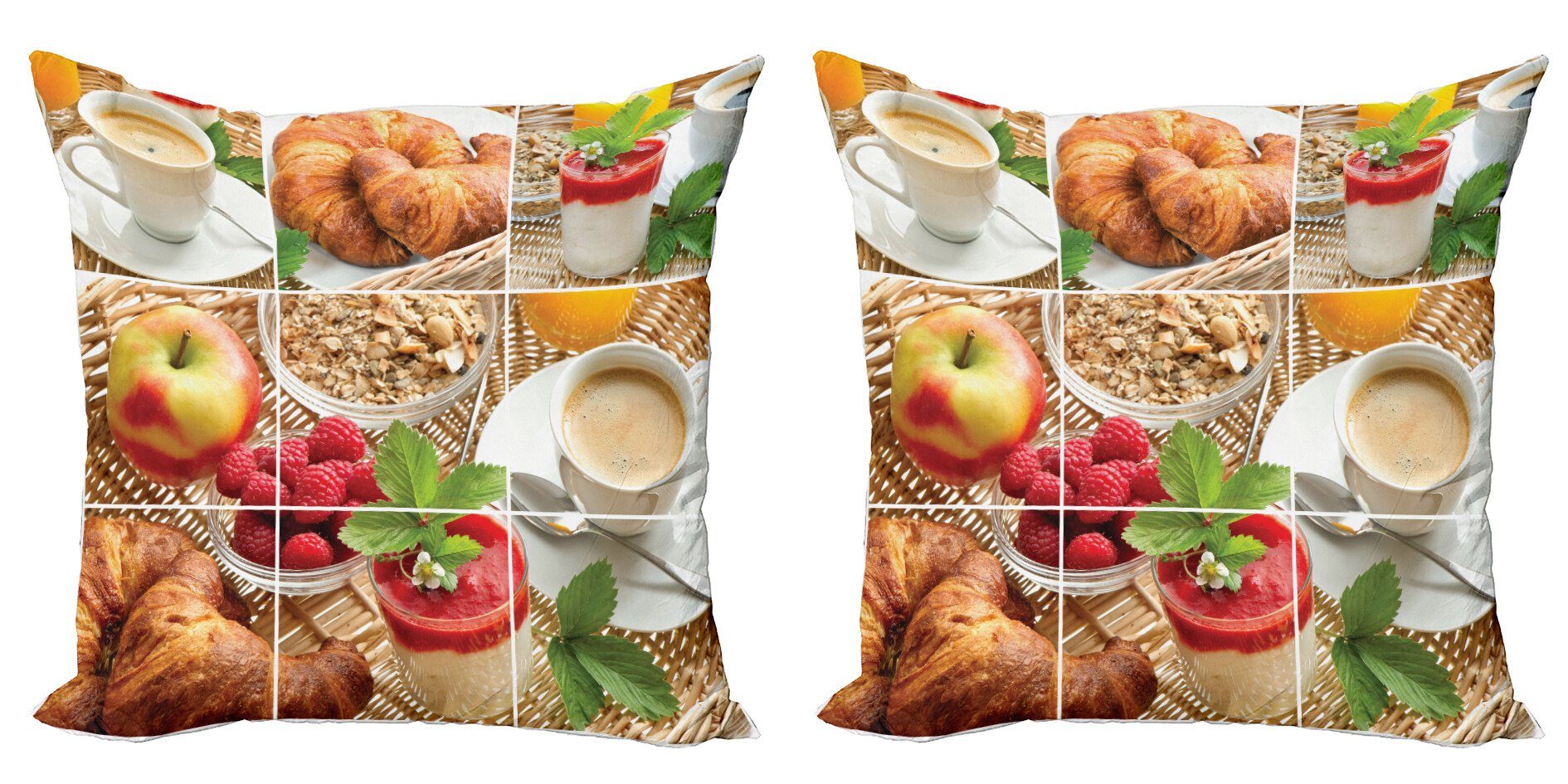 Kissenbezüge Modern Accent Doppelseitiger Digitaldruck, Abakuhaus (2 Stück), Kaffee Croissants Saft Joghurt