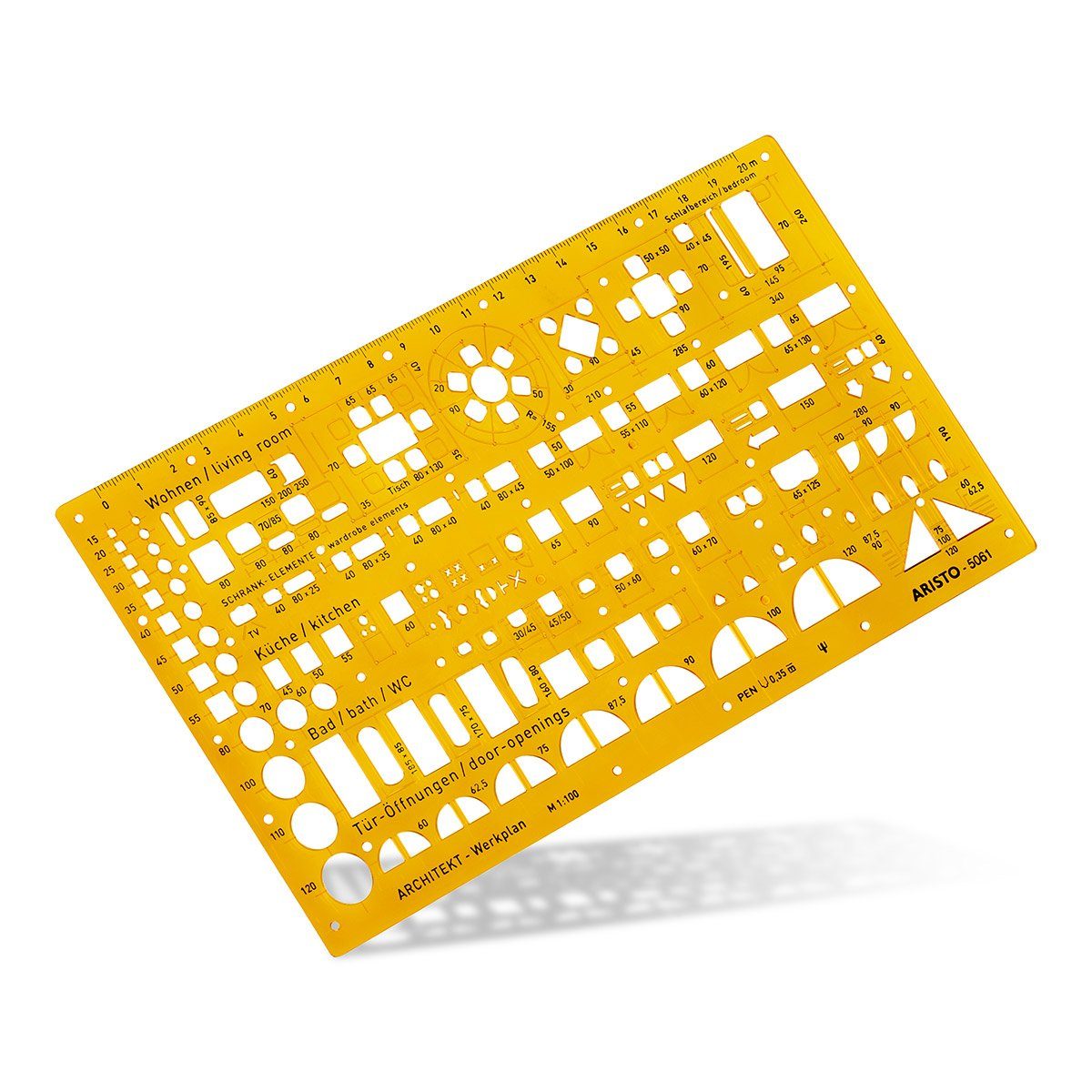 ARISTO Gummibänder ARISTO Architektur-Kombi-Schablone 1:100, 225 x 125 mm, Tuschenoppen