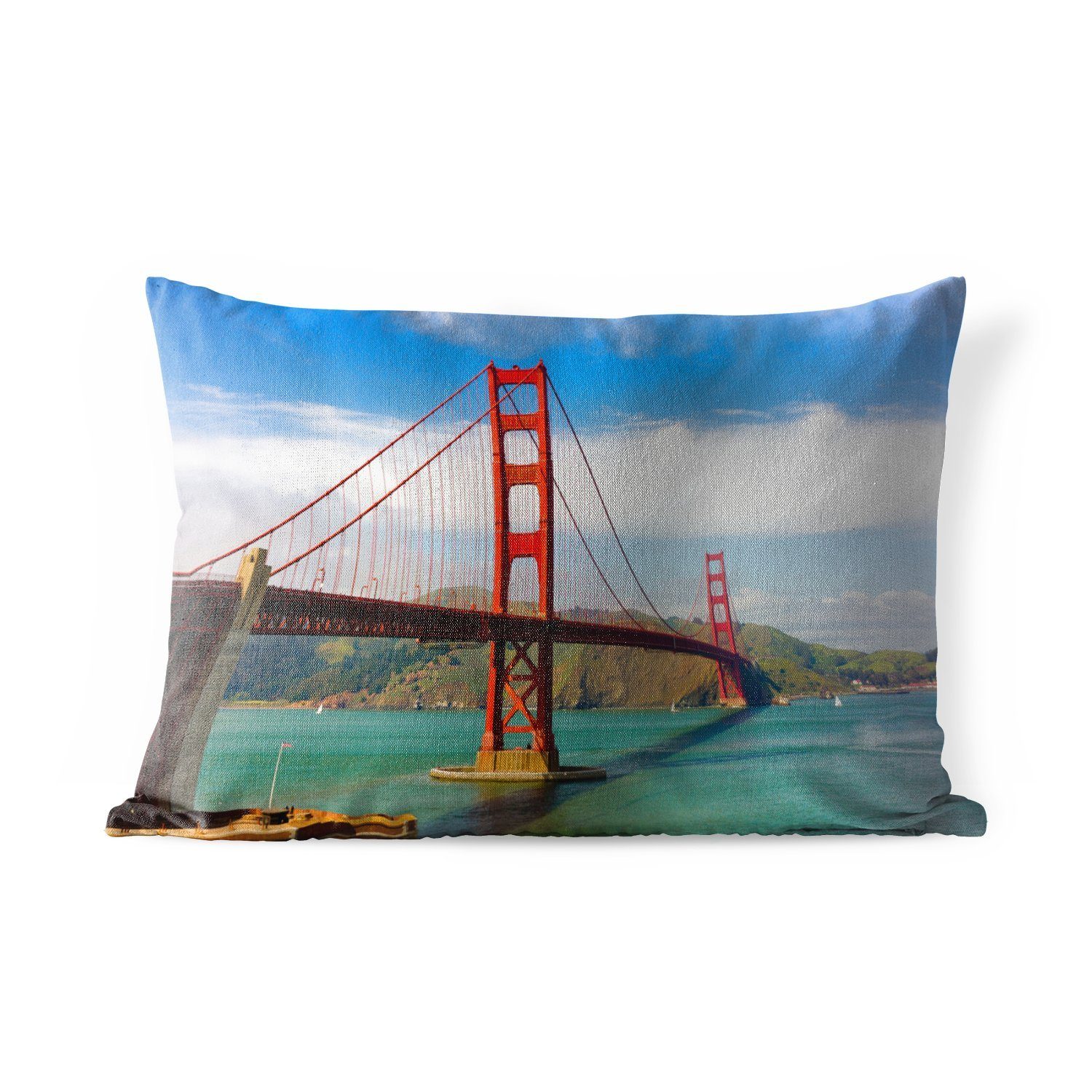 MuchoWow Dekokissen Blick auf die Golden Gate Bridge in Kalifornien, Outdoor-Dekorationskissen, Polyester, Dekokissenbezug, Kissenhülle