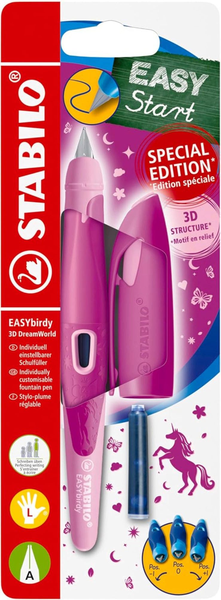 STABILO Kugelschreiber STABILO EASYbirdy 3D DreamWorld Füller Pink – Linkshänder A