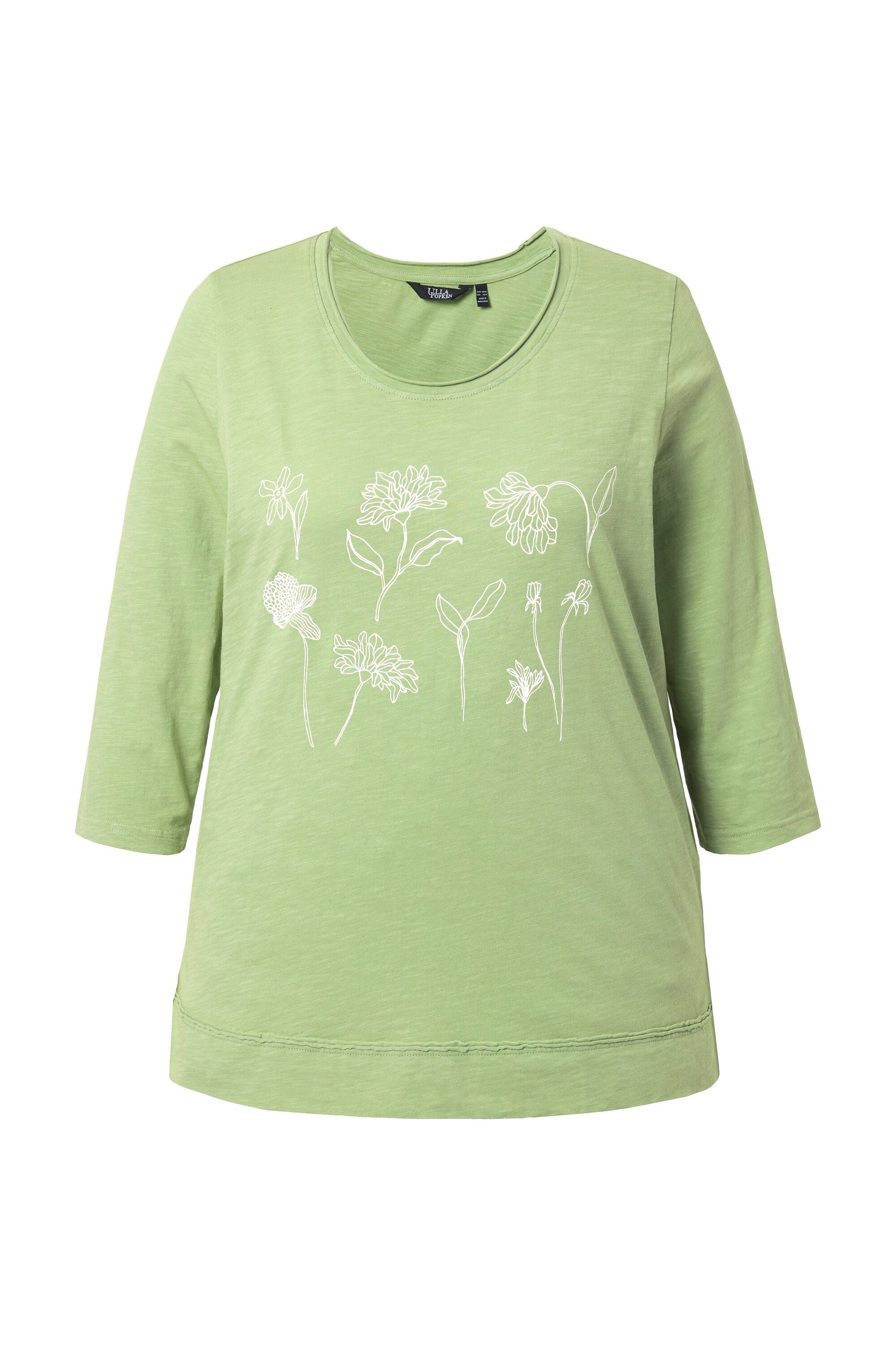Ulla Popken T-Shirt Shirt Blüten Classic Rundhals 3/4-Arm günstig online kaufen