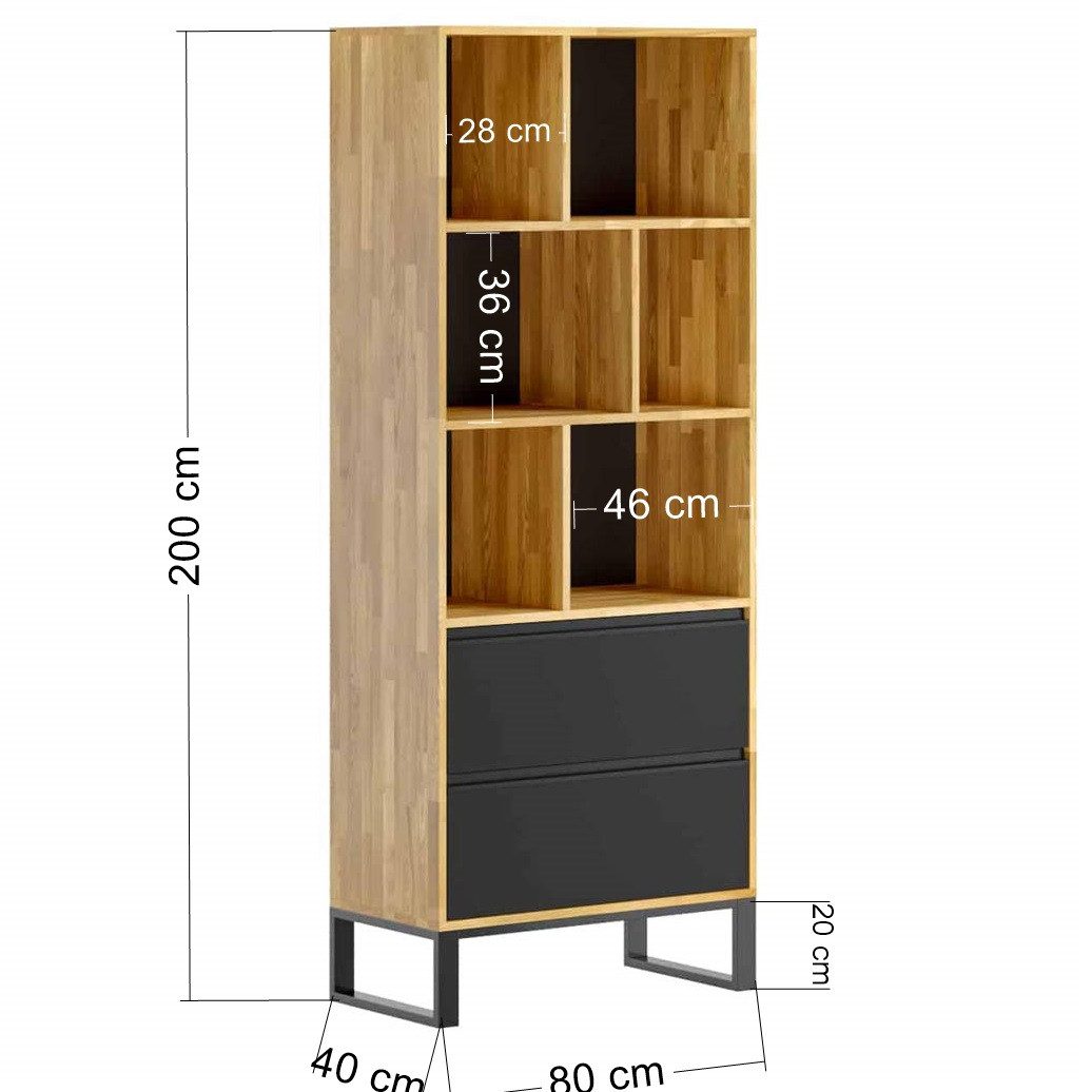 Deerhorn Bücherregal Schrank & Regal Loft Office Plus 200x80x40 cm, Soft-Close Fronten