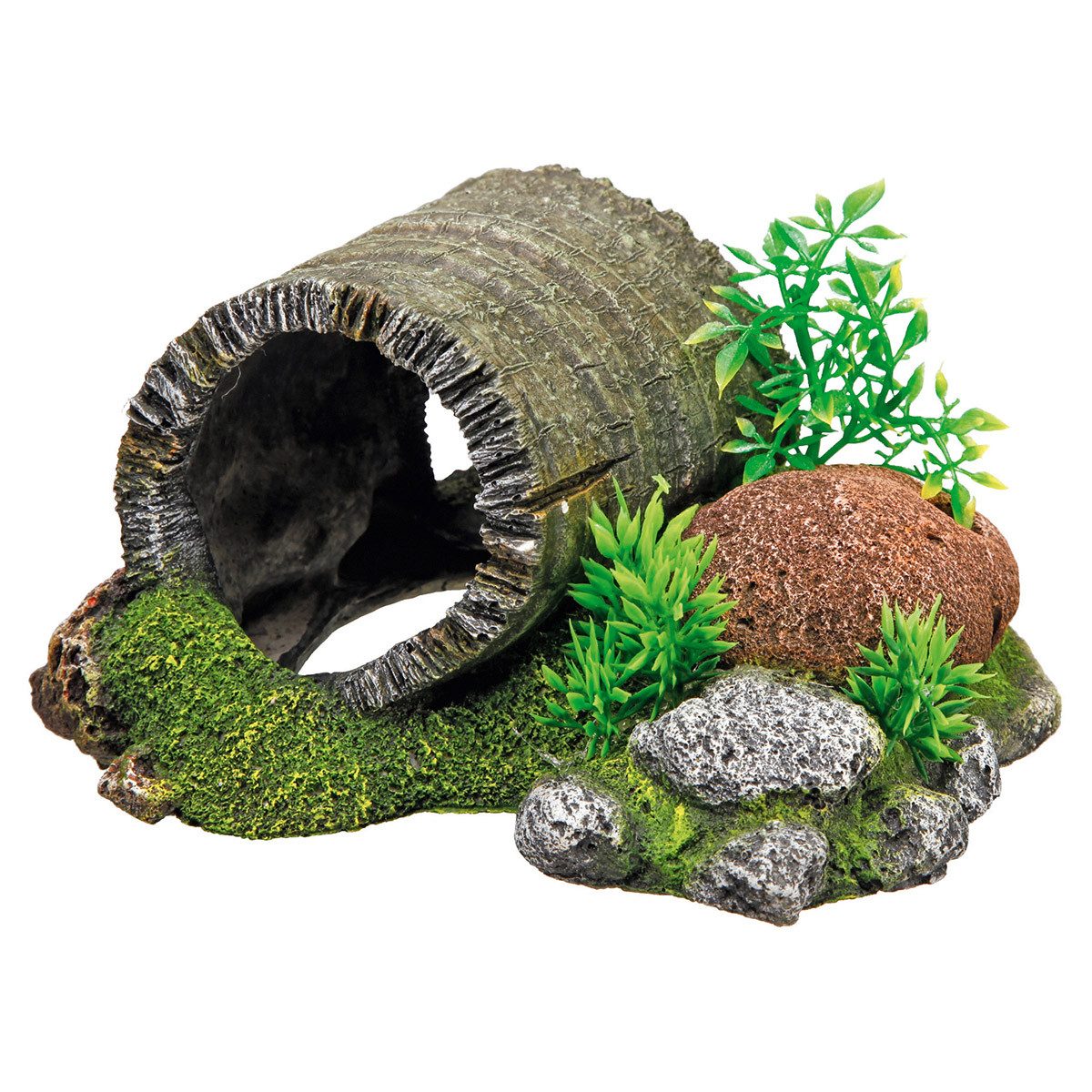 Aquariendeko Aquariendekoration Holztunnel mit Pflanzen