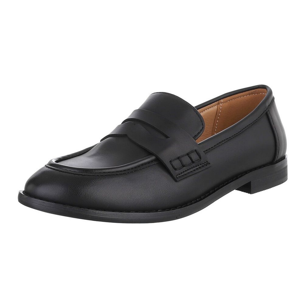 Ital-Design Komfortable Loafers für Stil und Alltag Slipper (89092382) Blockabsatz Mokassins in Schwarz