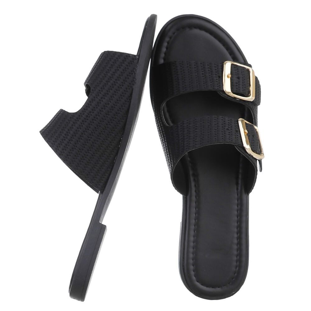Ital-Design Komfortable Damen-Sandalen mit Eleganten Schnallen Pantolette (89322851) Blockabsatz Pantoletten in Schwarz – Bild 2 von 5