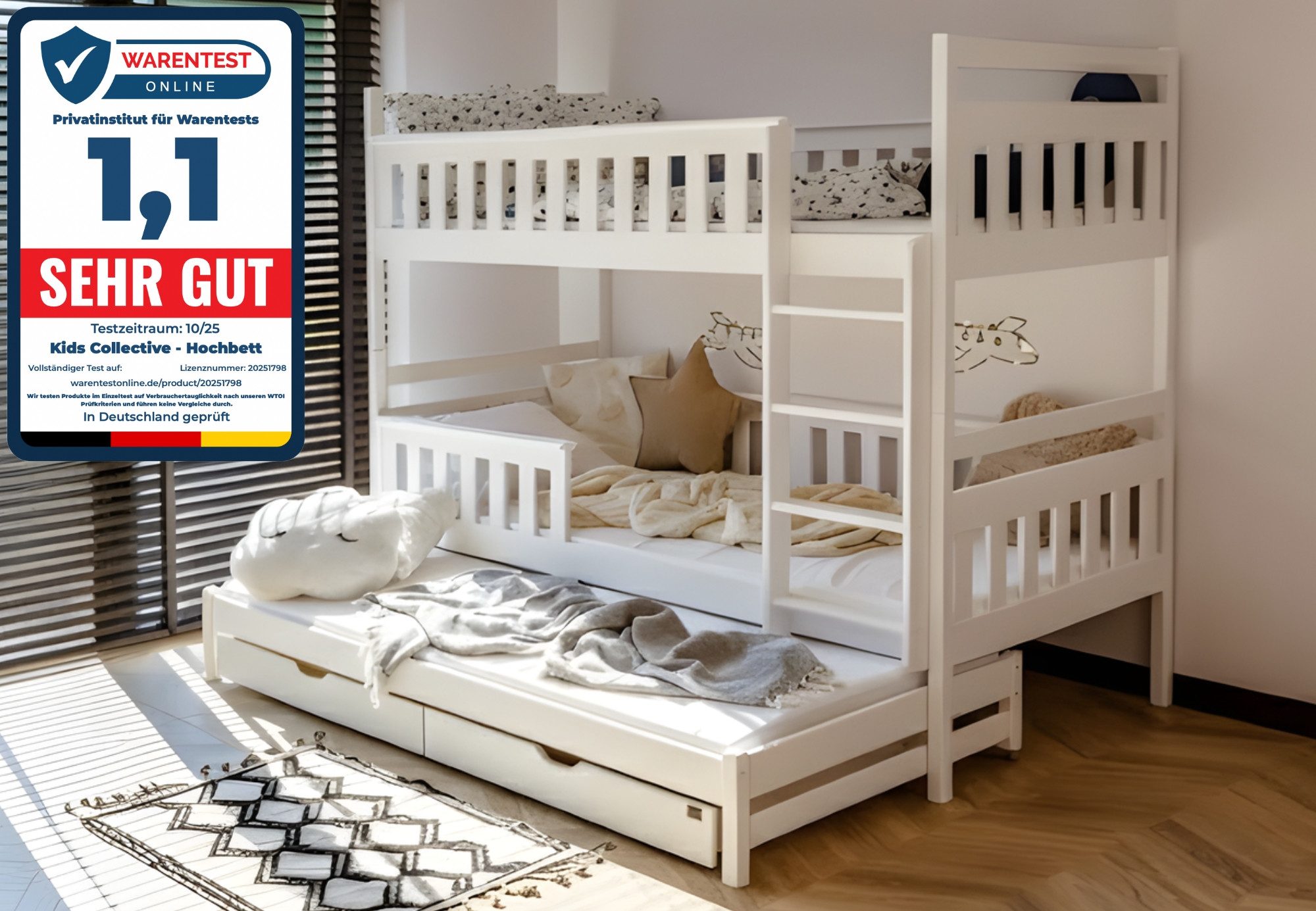 Kids Collective Hochbett 90x200 mit Ausziehbettfunktion Etagenbett Kinderbe günstig online kaufen