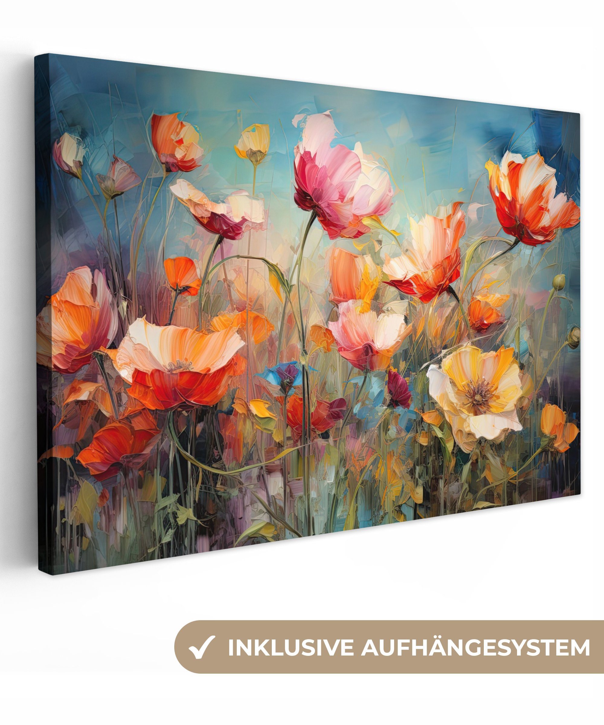 OneMillionCanvasses® Leinwandbild Blumen - Aquarell - Kunst - Botanisch - Natur, Fotodruck (1 St), Leinwand Bilder Klein, Wand Dekoration Aesthetic 30x20 cm