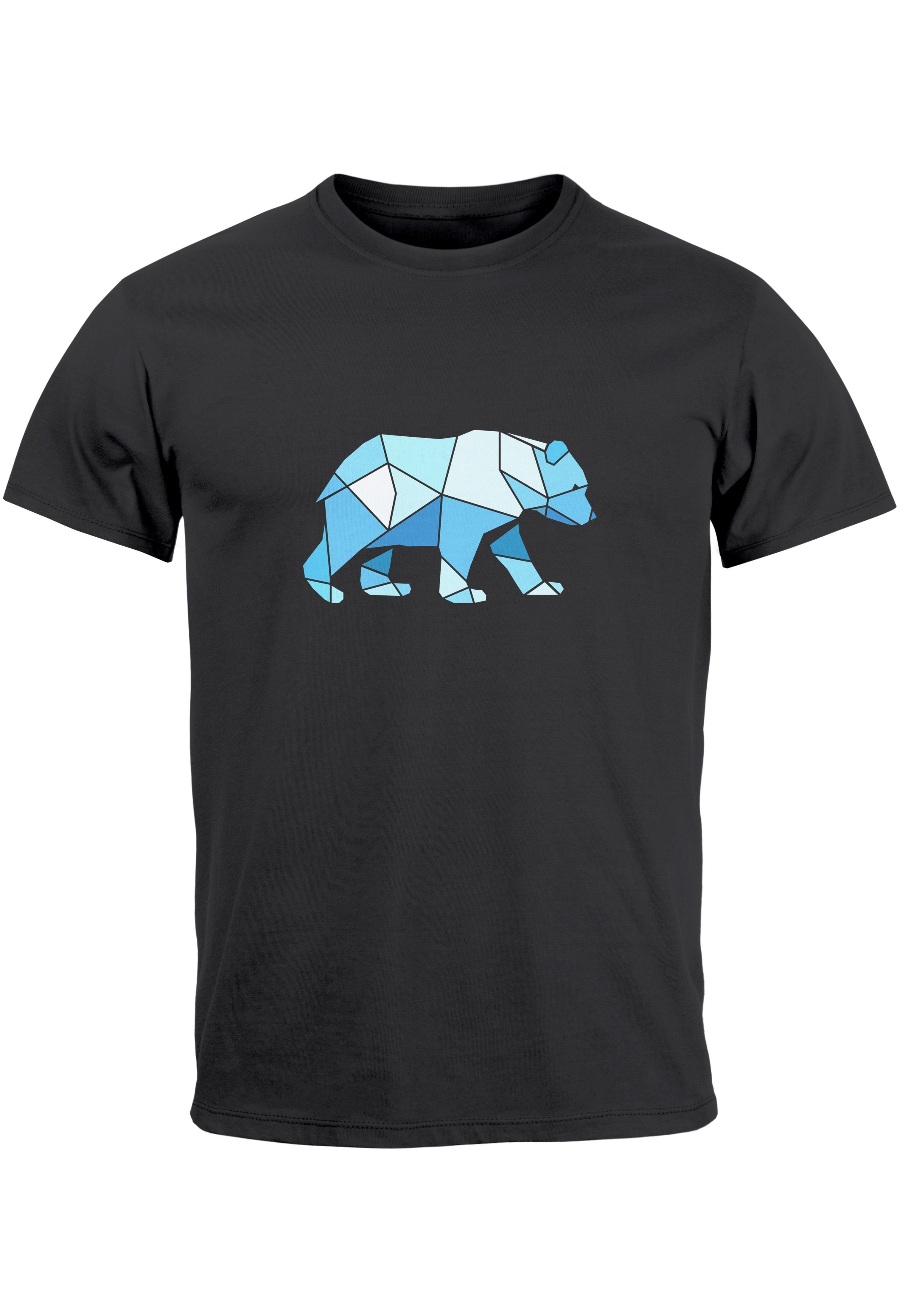 Neverless Print-Shirt Herren T-Shirt Polygon Grafik Bär Outdoor Fashion Tiermotiv Wandern Ge mit Print anthrazit | T-Shirts