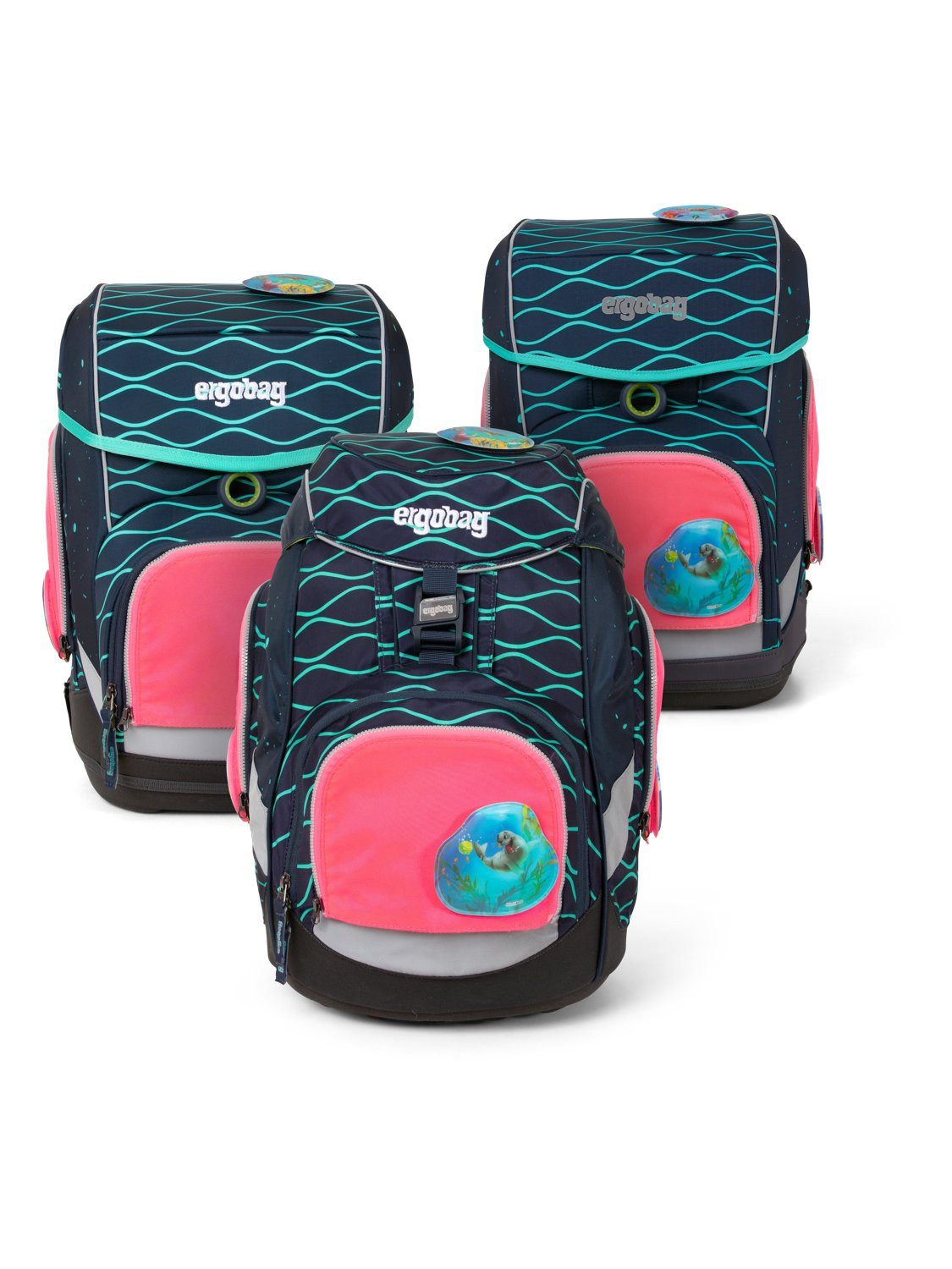 ergobag Schulranzen Fluo Zip Set (3-tlg), reflektierend