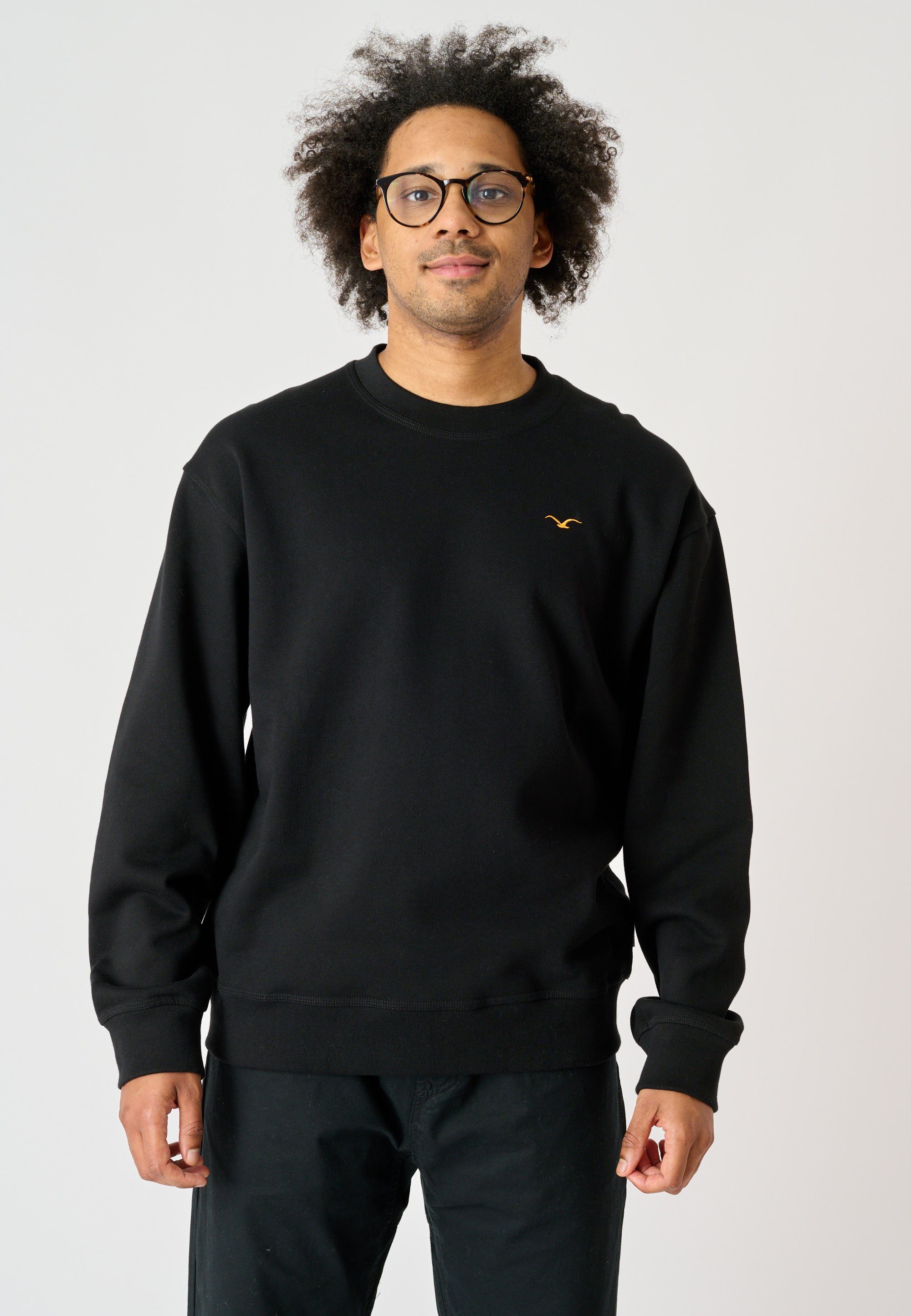 Boxy Sweatshirt Cleptomanicx Ligull Möwenstickerei schwarz mit kleiner