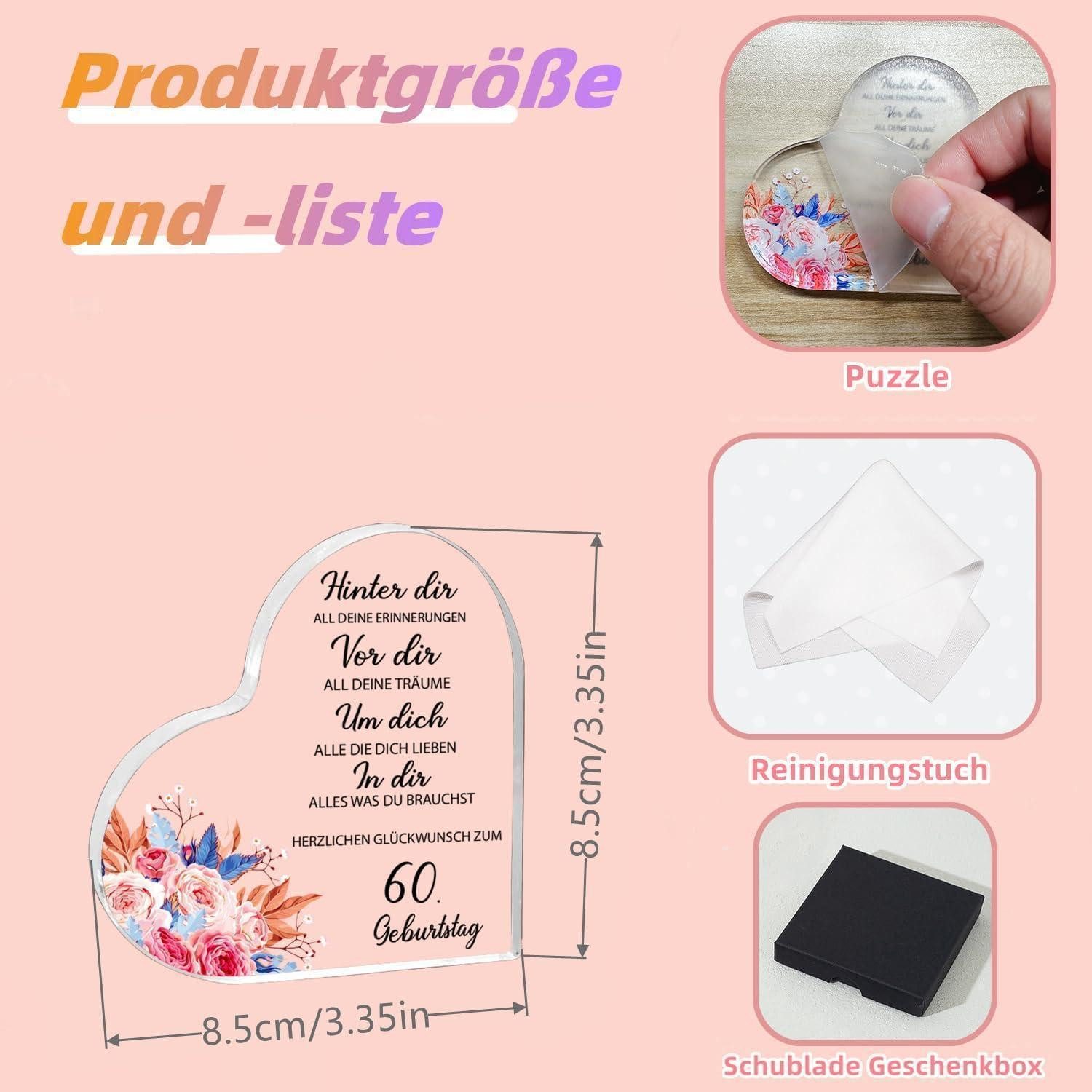 LuxusKollektion Acrylglasbild Acryl Block 60. Geburtstag Herzform Geschenk für Frau Mann, (1 St) – Bild 2 von 5
