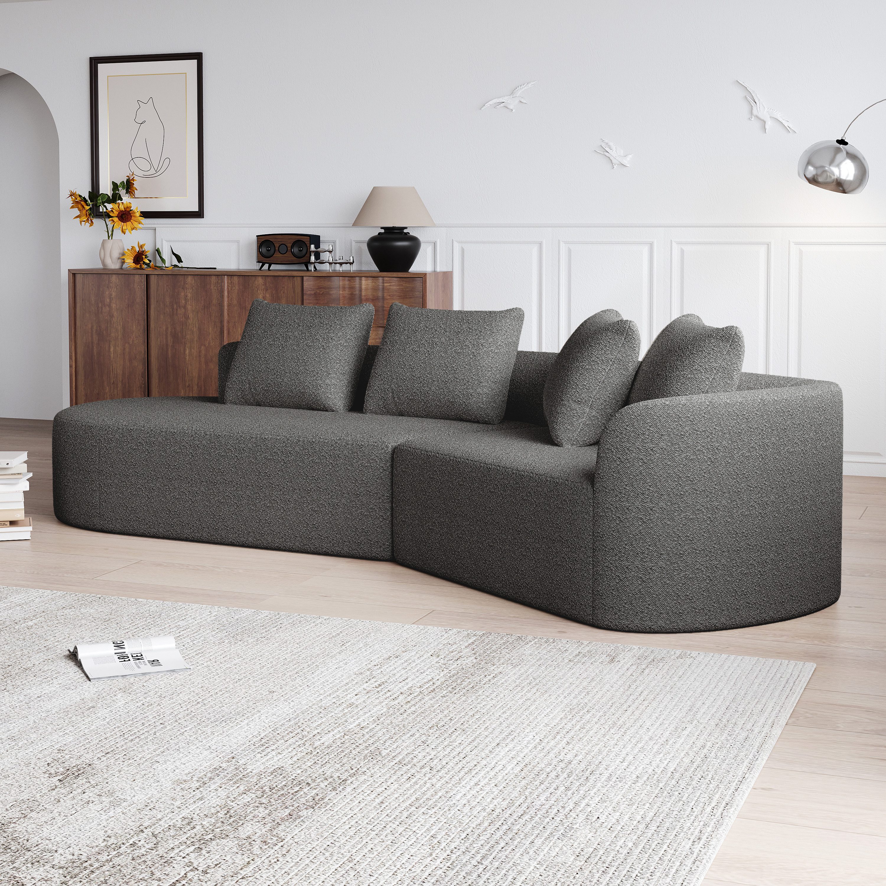 HAUSS SPOLE Ecksofa modern Polstermöbel mit 4-Sitzer Relaxsofa frei kombinierbar, mit extra tiefer Sitzfläche & 4 Kissen 1 Teile, mit Relaxfunktion