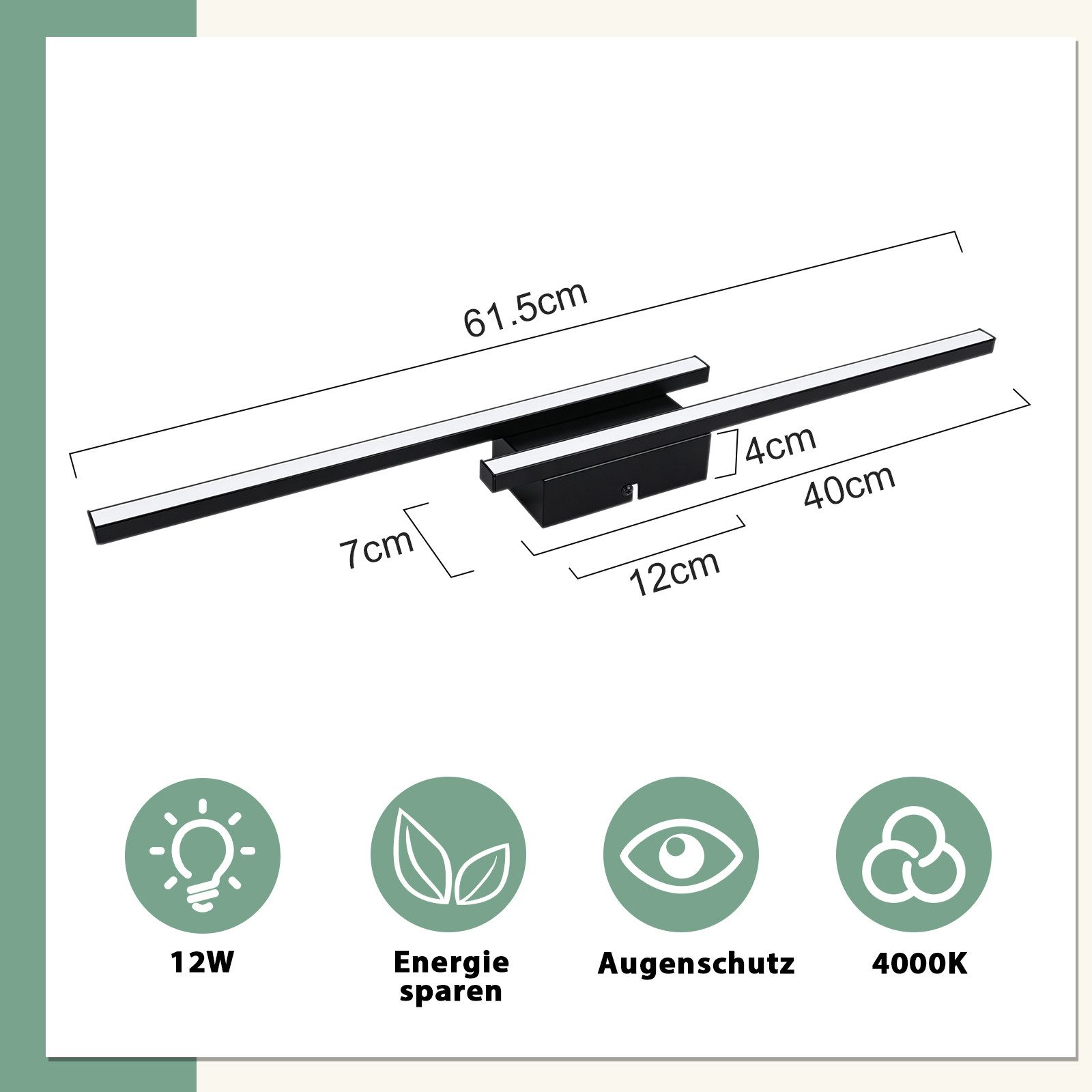 Nettlife LED Deckenleuchte Flur Wohnzimmer Schwarz moderne Kristall Deckenlampe 12/24W, LED fest integriert, ohne Kristalle 12W 61.5*7*4.8cm für Wohnzimmer Flur Schlafzimmer