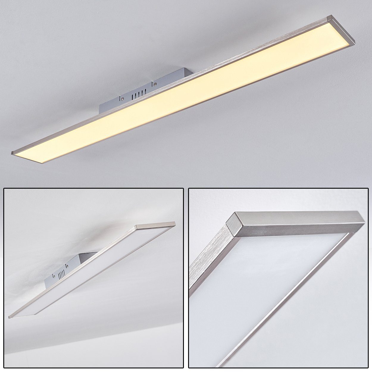 hofstein Panel »Resina« LED Deckenpanel länglich in Weiß, 3000 Kelvin, 30  Watt, 1440 Lumen, moderne Deckenlampe aus Metall in flachem Design