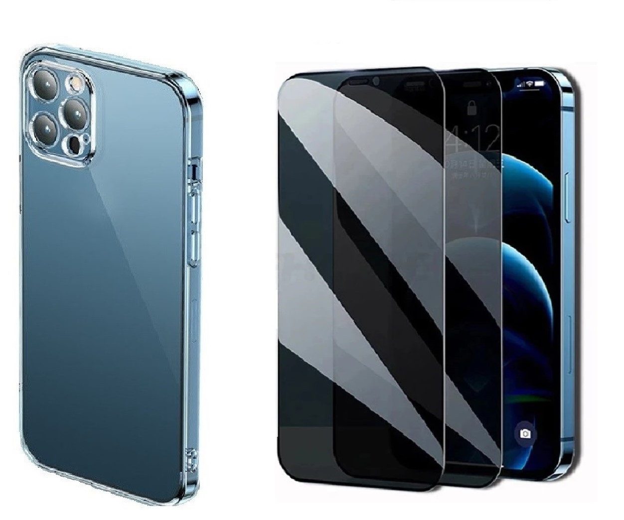 OLi Sichtschutzfolie Transparente Silikon Hülle mit Sichtschutzglas für IPhone 12 / 12 pro, (Spar Set 2in 1, 1-St., Privacy), mit Kamera Schutz 6,1 Zoll, Stoßfeste TPU Silikon & Displayschutz