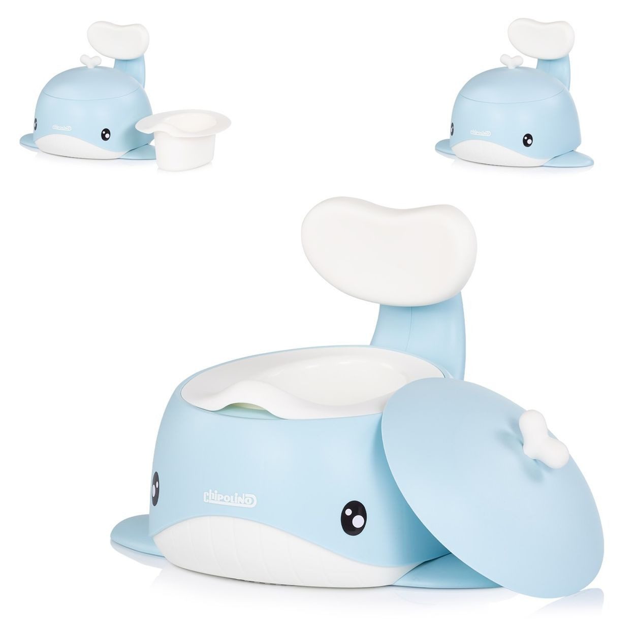 Chipolino Töpfchen Töpfchen Wal Innenbehälter, Toilettentrainer Deckel Rückenlehne 15 kg