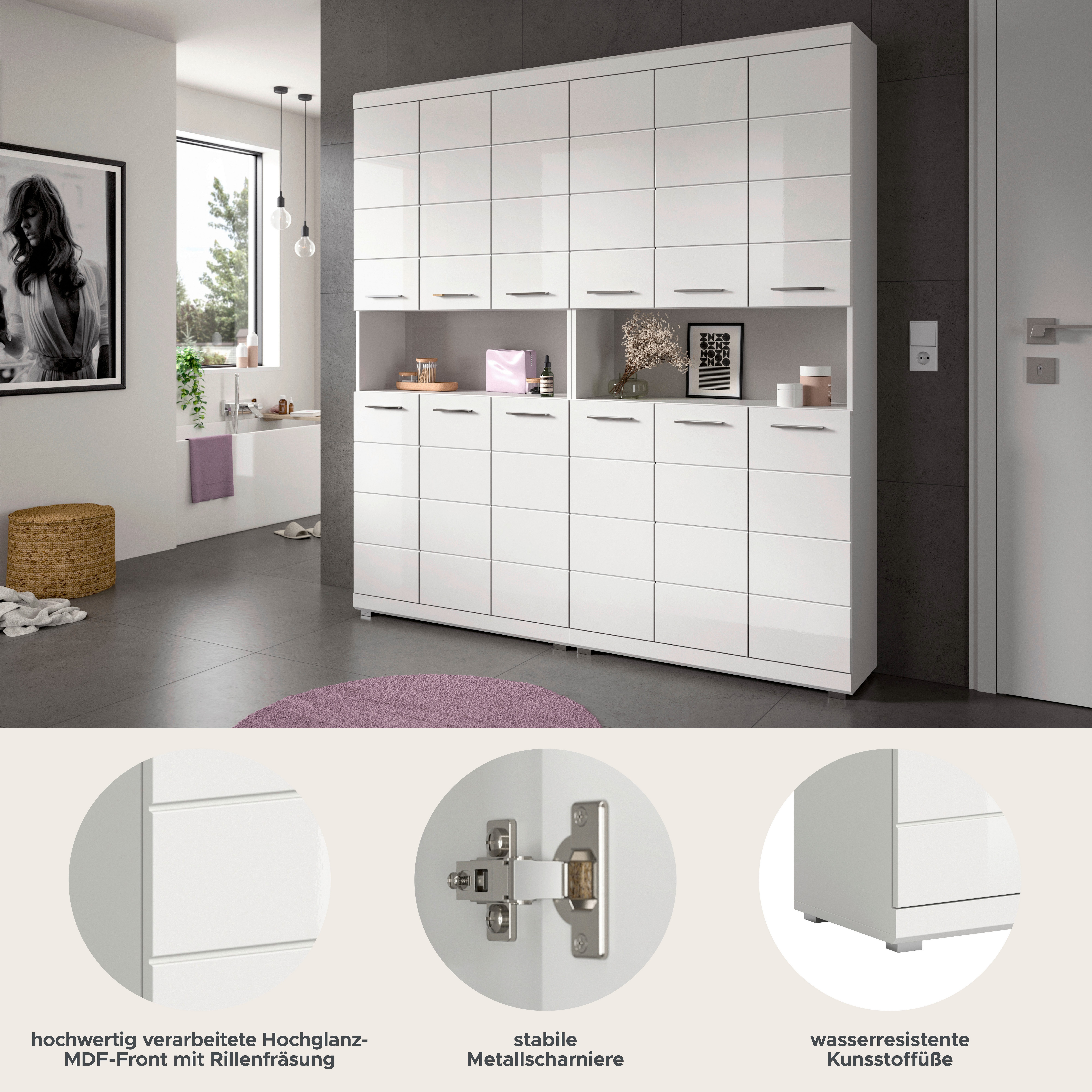 welltime Badmöbel-Set SIENA, 2-teilig, bestehend aus: 2x Hochschrank, MDF-Front, (TOPSELLER!, individuell um weitere Artikel der Serie SIENA erweiterbar), Badmöbel, Kombination, Badezimmer, Badset, Möbel-Set, Set