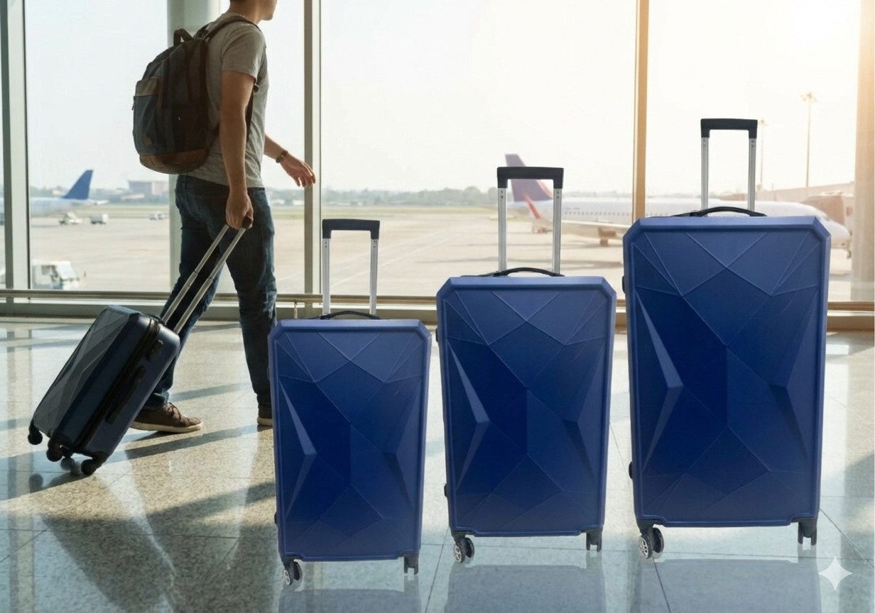 Hoffmanns Kofferset Beachline Blau 3-teiliges Koffer-Set, 4 Rollen, (3 tlg), ABS-Hartschale mit Zahlenschloss & 360° Rollen