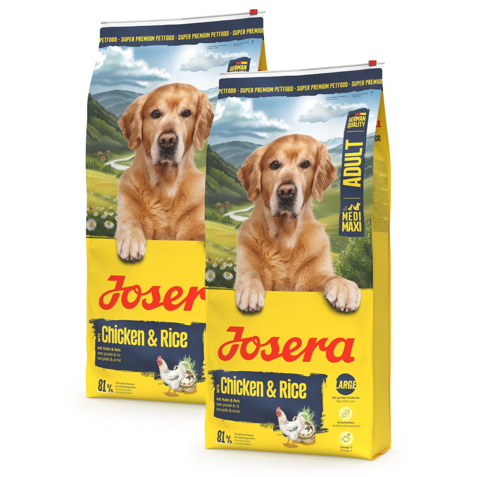 Josera Huhn & Reis Large Breed 2x12,5kg, Trockenfutter für: Hunde, Adult Medi Maxi, für ausgewachsene Hunde mittlerer und großer Rassen