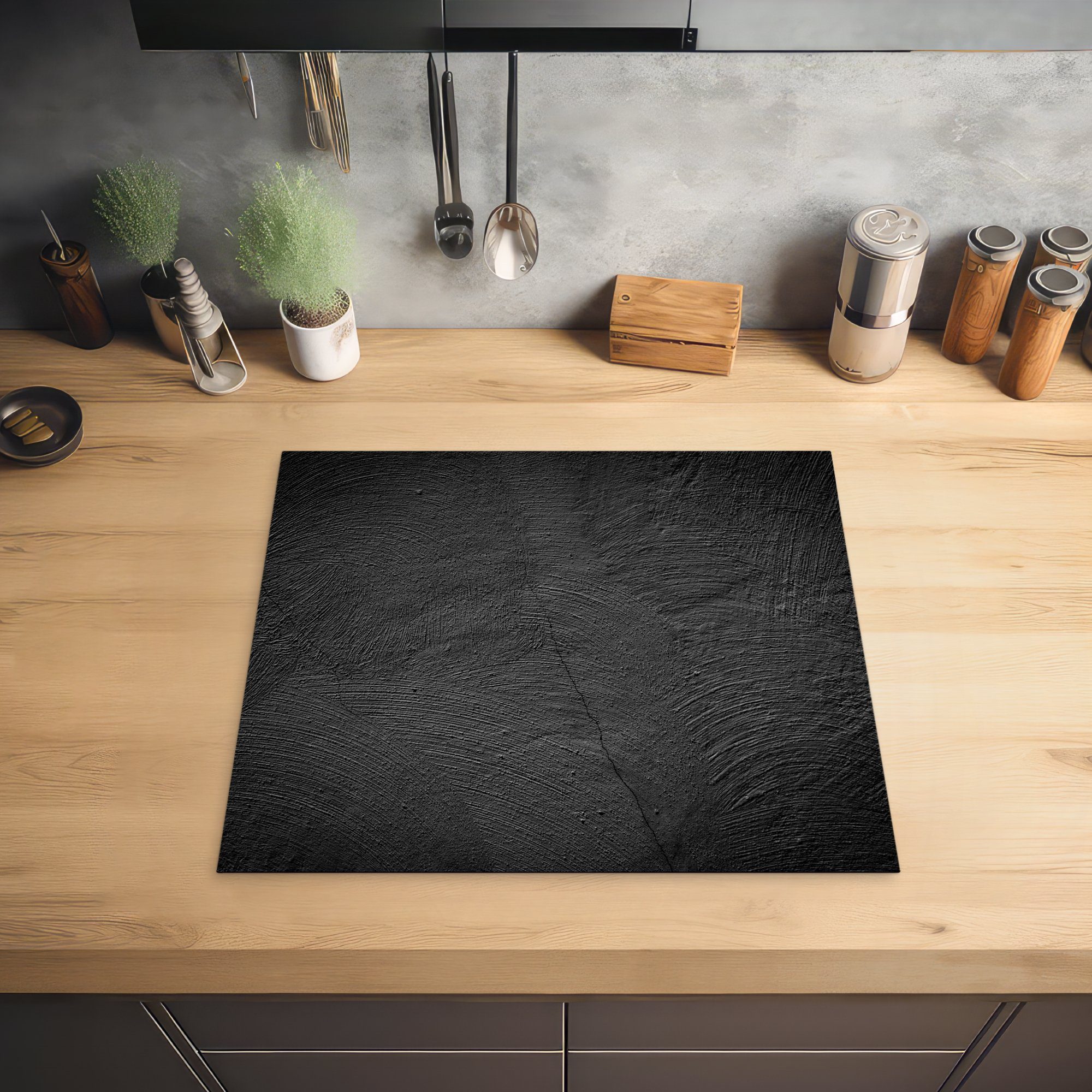 MuchoWow Herd-Abdeckplatte Beton - Schwarz - Industriell, Vinyl, (1 tlg), Abdeckplatte für Ceranfeld, Herd Inductionsmatte, 57x51 cm – Bild 2 von 5