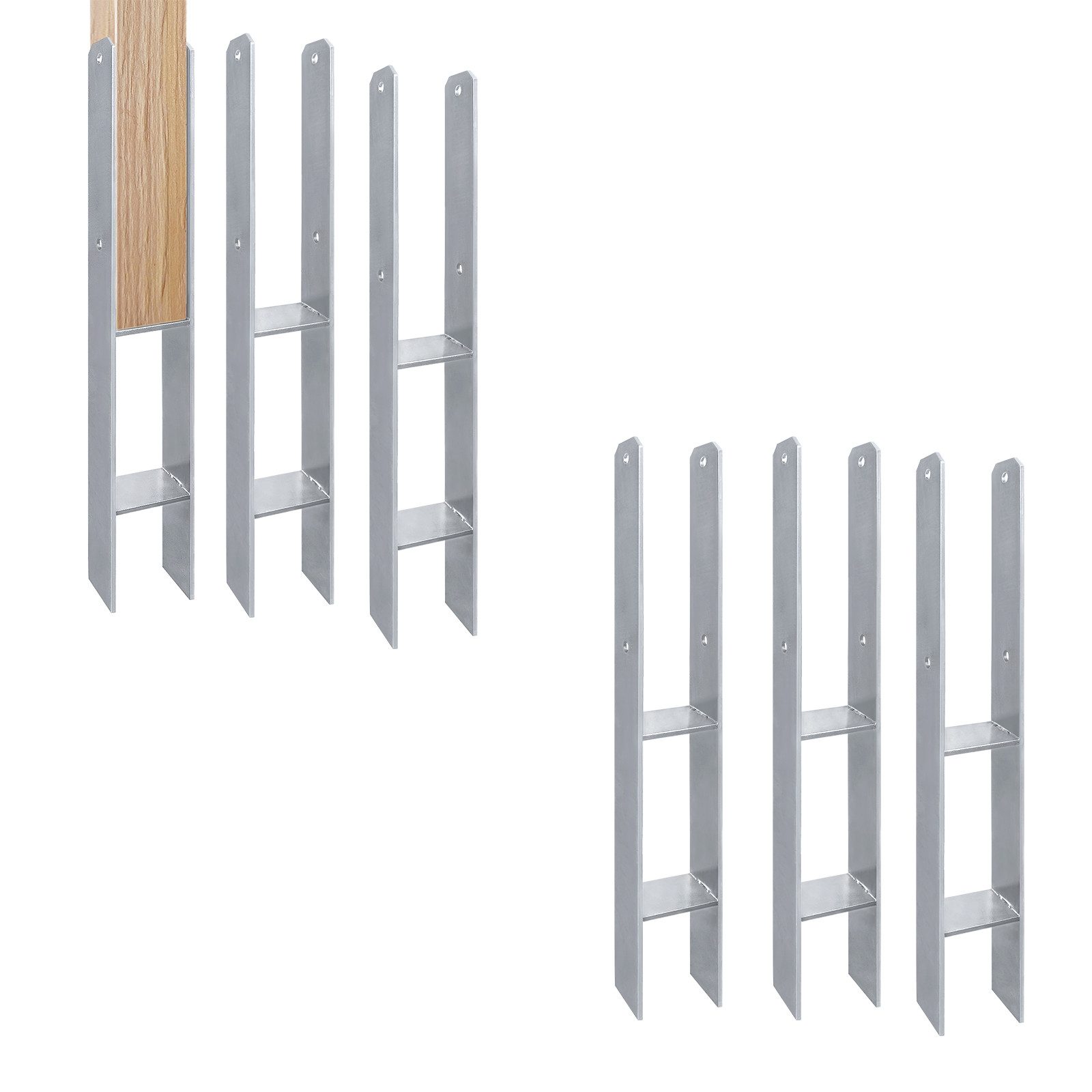 FIVMEN Pfostenträger H-Pfostenträger in Ausführung H-anker Stahlträger- 600 mm Länge, (6-St), H-Anker Pfostenanker Set