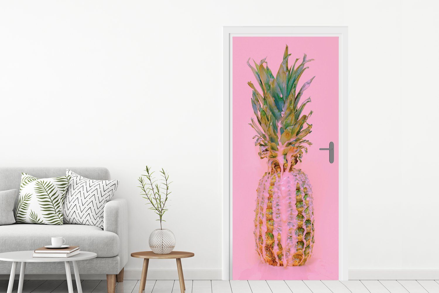 Ananas Fototapete St), 75x205 Rosa Tür, (1 - Türaufkleber, MuchoWow Matt, cm Farbe für Sommer, Türtapete - bedruckt, -