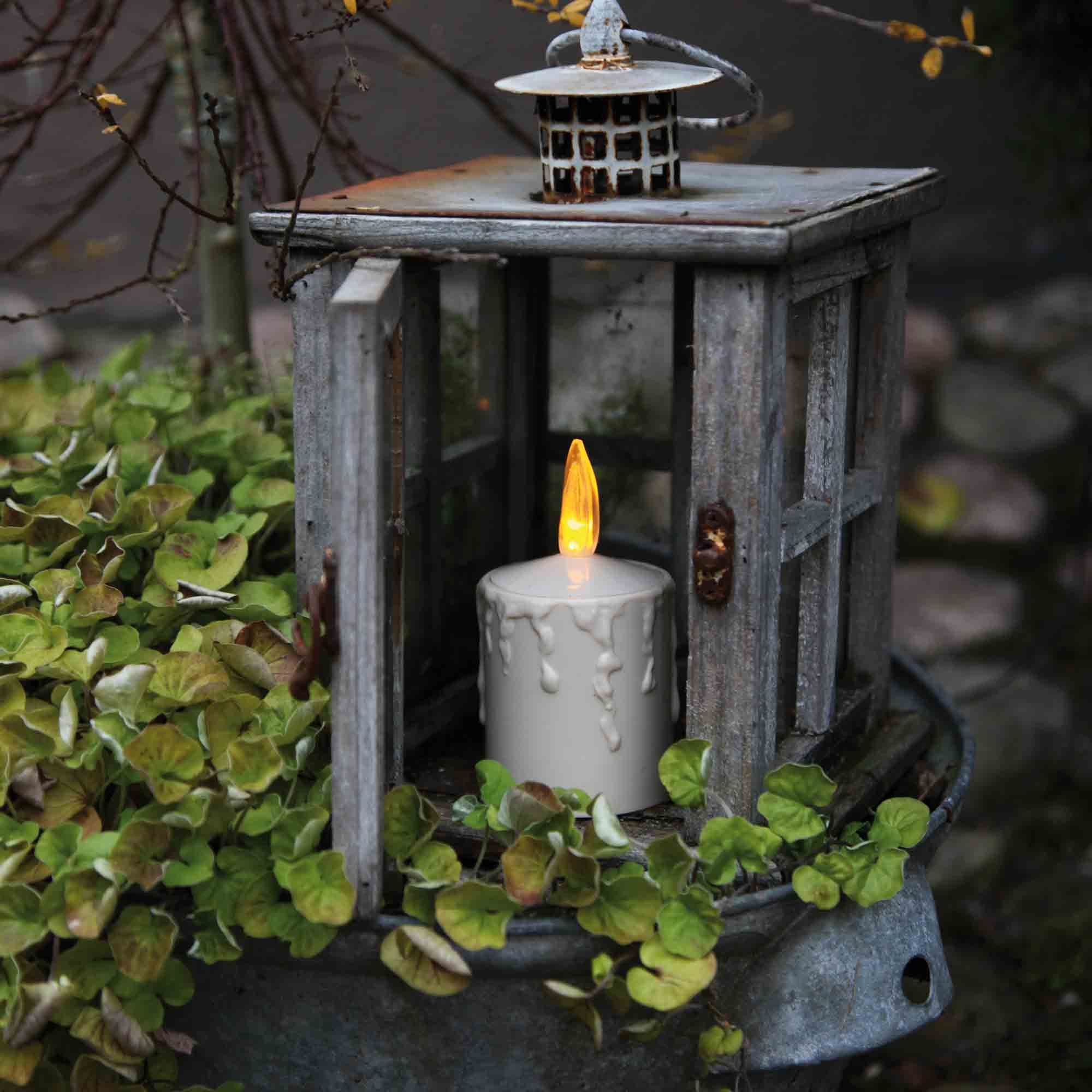 STAR TRADING LED-Kerze Paula (1-tlg), Grablicht creme für Außen Lichtsensor 500h