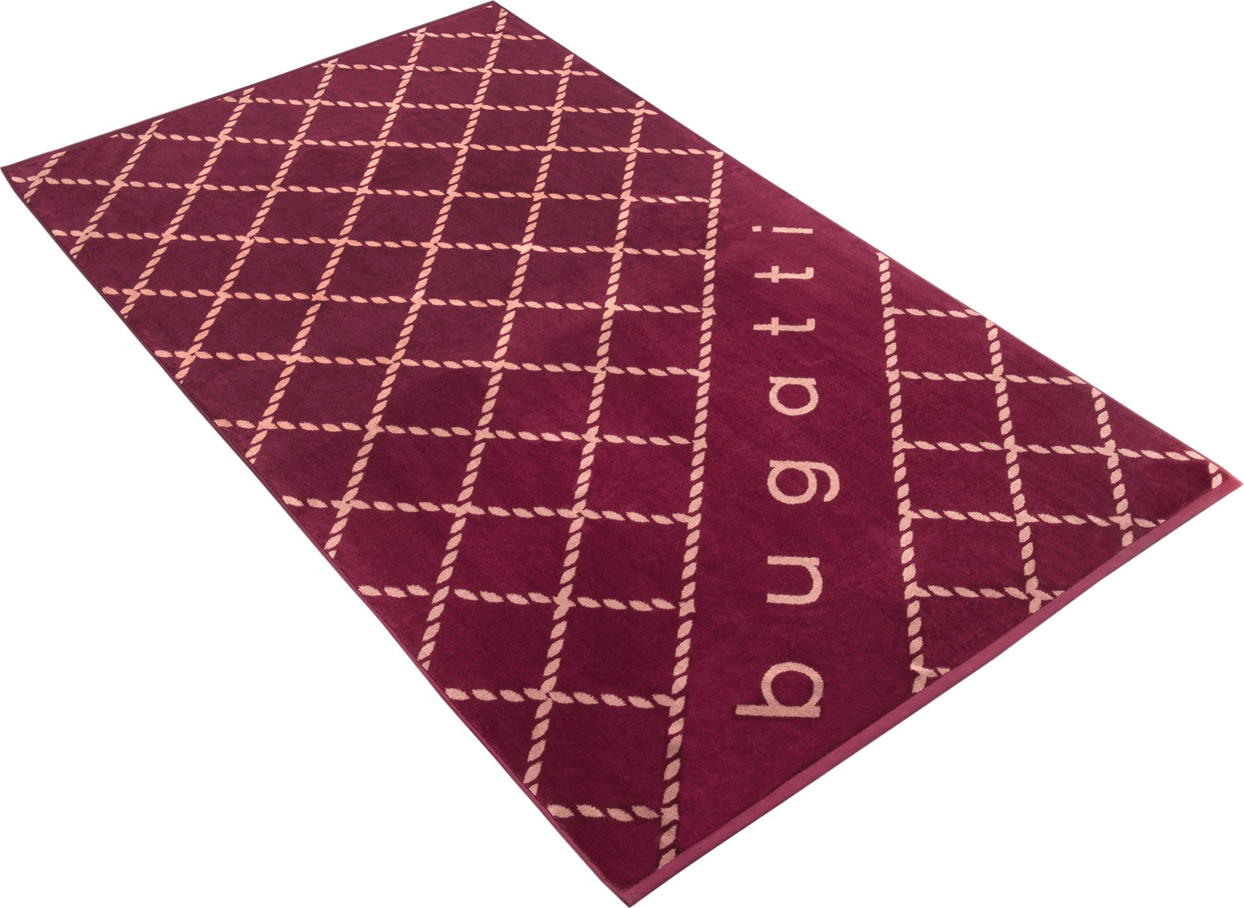 bugatti Strandtuch Angelo, Frotteevelours (1-St), Badetuch, kariert, mit Schriftzug burgundy