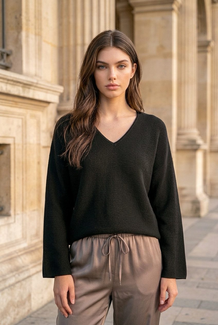 Zuckerwatte V-Ausschnitt-Pullover 25479 feingestrickt aus wertiger Viskose Stretch Mischung