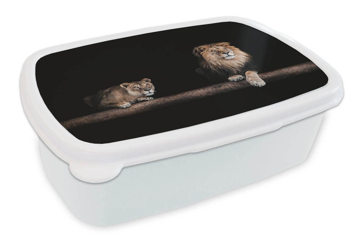 Brotbox Kunststoff, Erwachsene, - und - und Kinder Licht (2-tlg), Brotdose, weiß Jungs Löwen Lunchbox Porträt, MuchoWow für Mädchen für