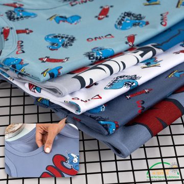 LOREZA Unterhemd 5er Set Jungen Unterhemden - Dinosaurier - Bunt (Spar-Packung, 5-St)