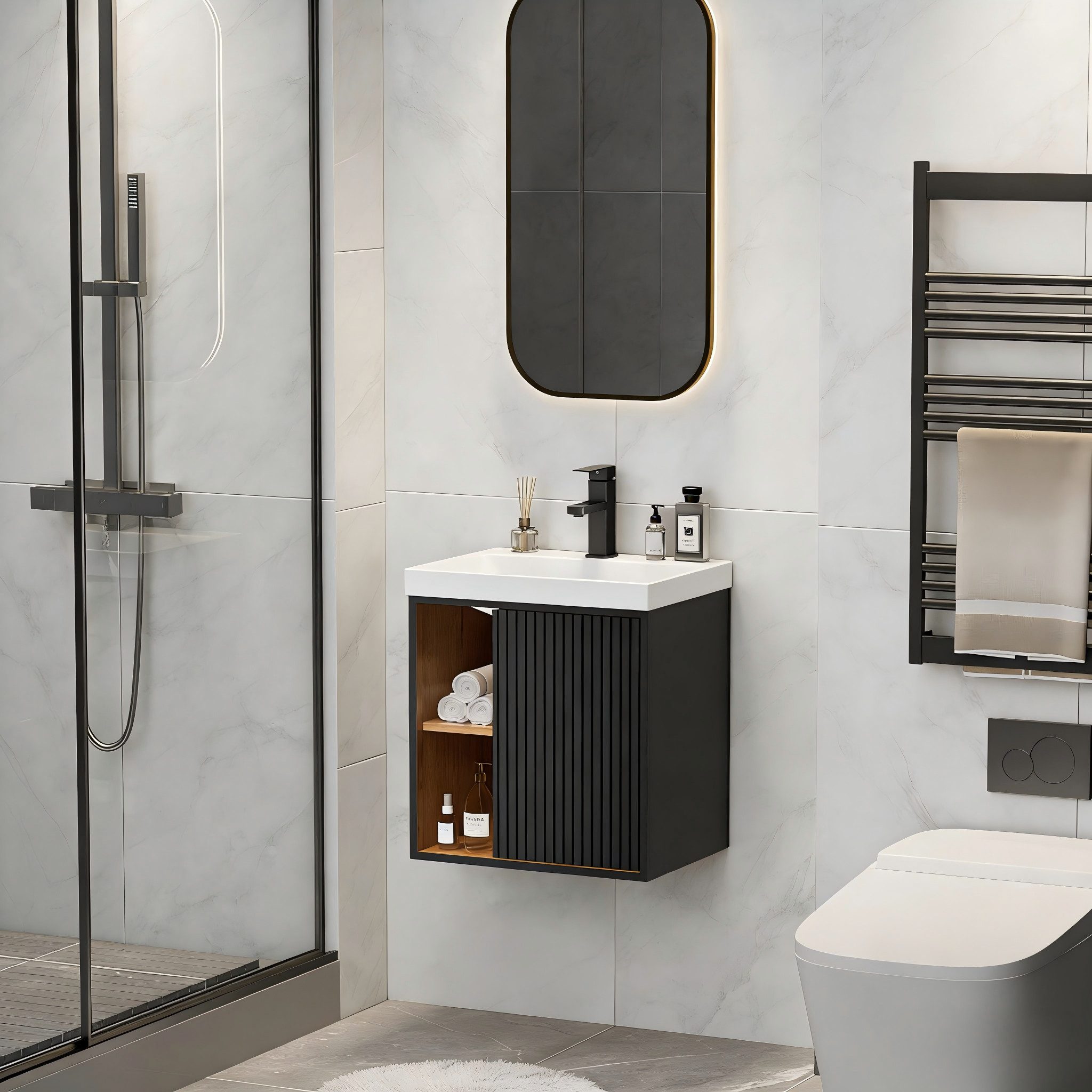 UEV Waschtisch klein Waschbecken mit Unterschrank set Badmöbel Gäste-WC hängend 50cm (Waschplatz ausreichend Stauraum,Badmöbel Set für Badezimmer, Unterschrank  – Bild 2 von 5