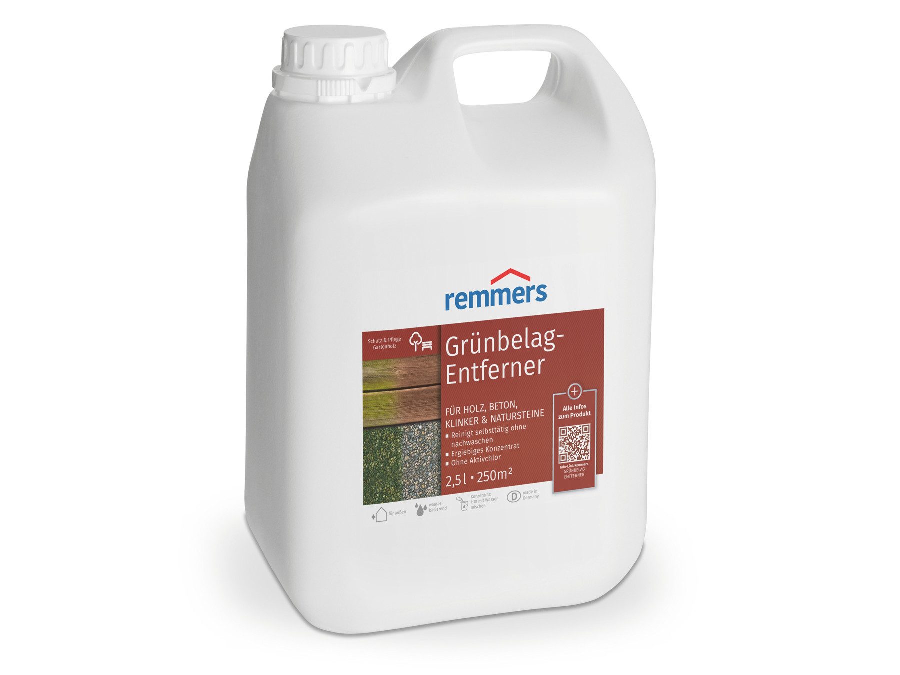 Remmers Grünbelag-Entferner 2,5 Liter Grünbelagentferner (entfernt Algen und Moos, mit Langzeitwirkung, ohne Aktivchlor)
