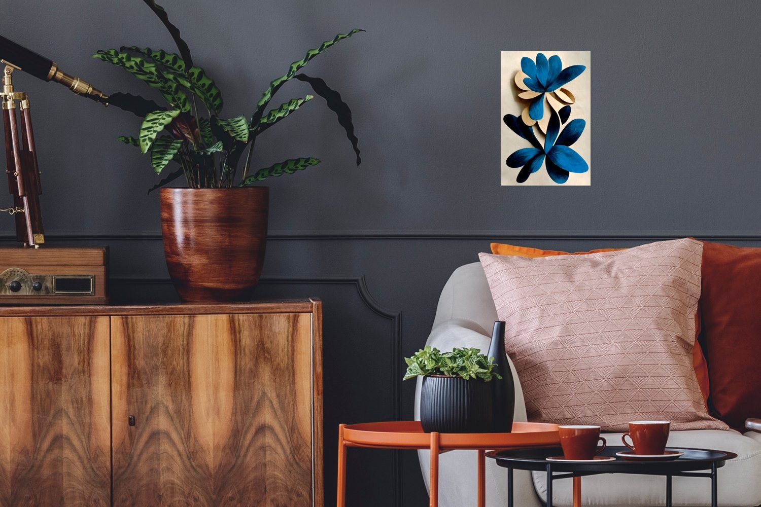 MuchoWow Poster Blätter - Pflanzen - Blau - Lilie, (1 St), Poster, Wandbild, Wandposter für Wohnzimmer, Ohne Rahmen