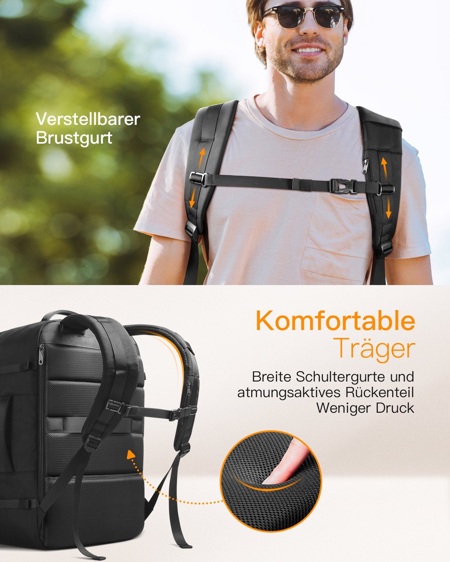 Groß Laptop Herren 42L Rucksack Reiserucksack Damen Inateck Handgepäck