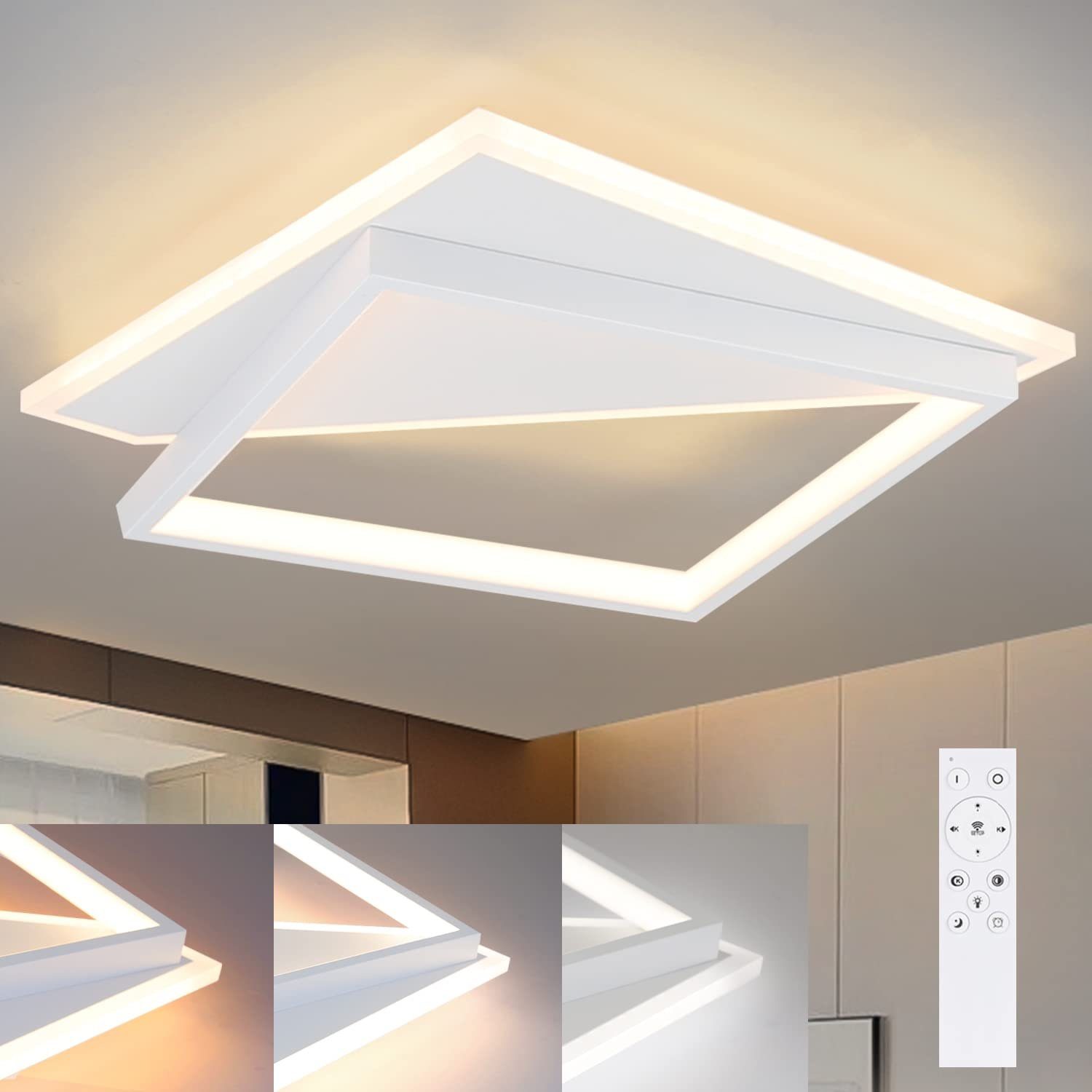ZMH LED Deckenleuchte Modern Design Quadraten, LED fest integriert, Tageslichtweiß, weißen, 35*35cm | Deckenlampen