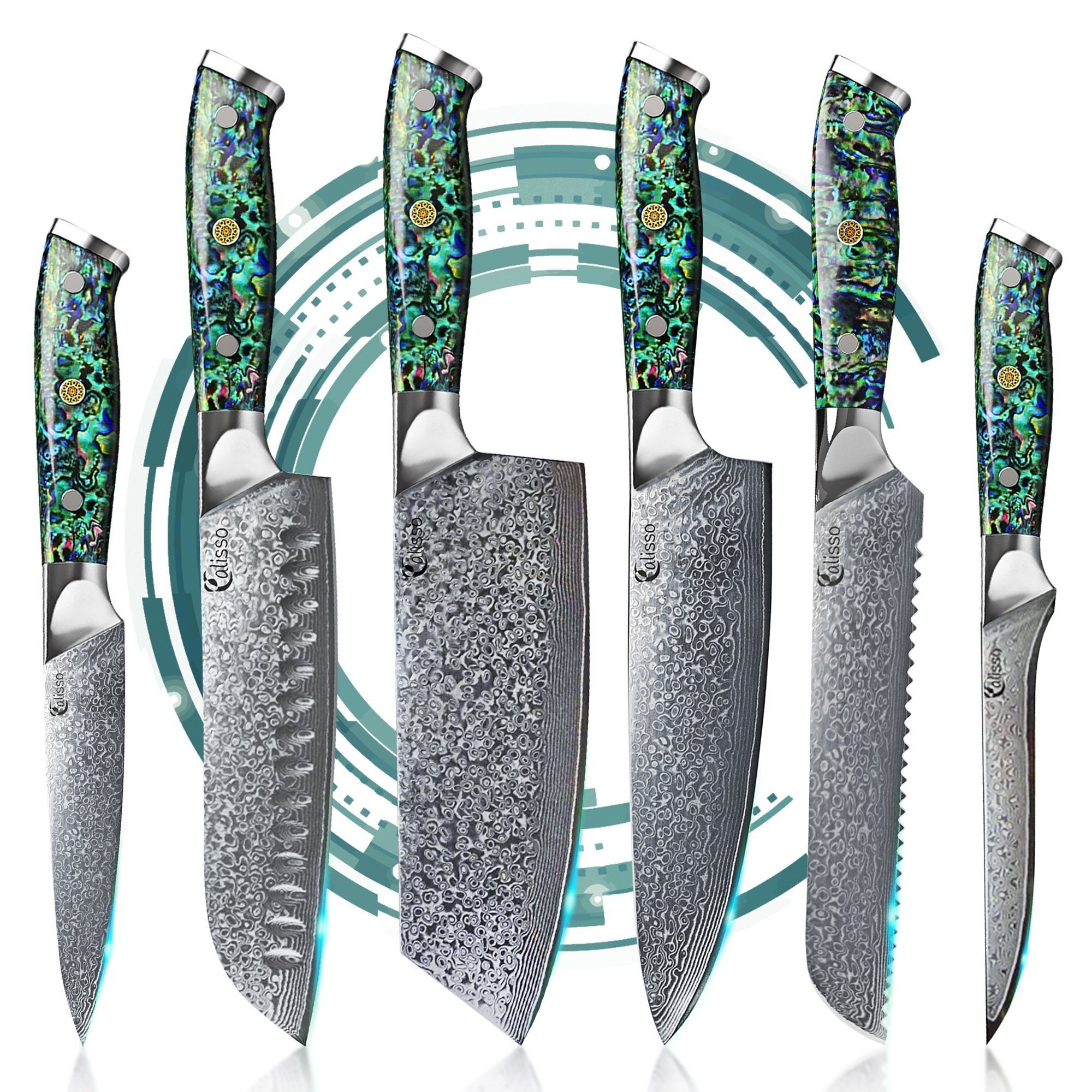 Calisso Ножи-Set Abalone Line Küchenmesser Дамасский нож (Advanced Set, 6-tlg), Damaskus Stahl