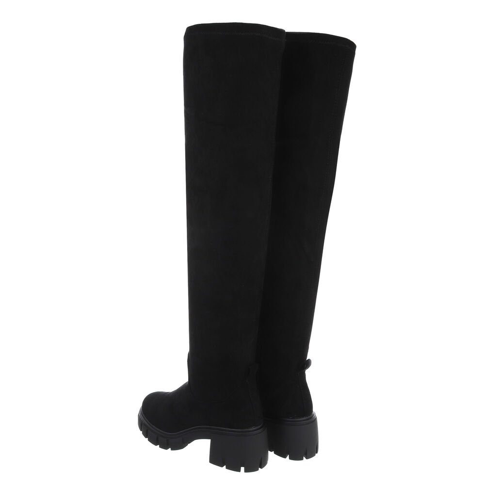 Ital-Design Damen Party & Clubwear Plateaustiefel (80951112) Blockabsatz Overknees in Schwarz