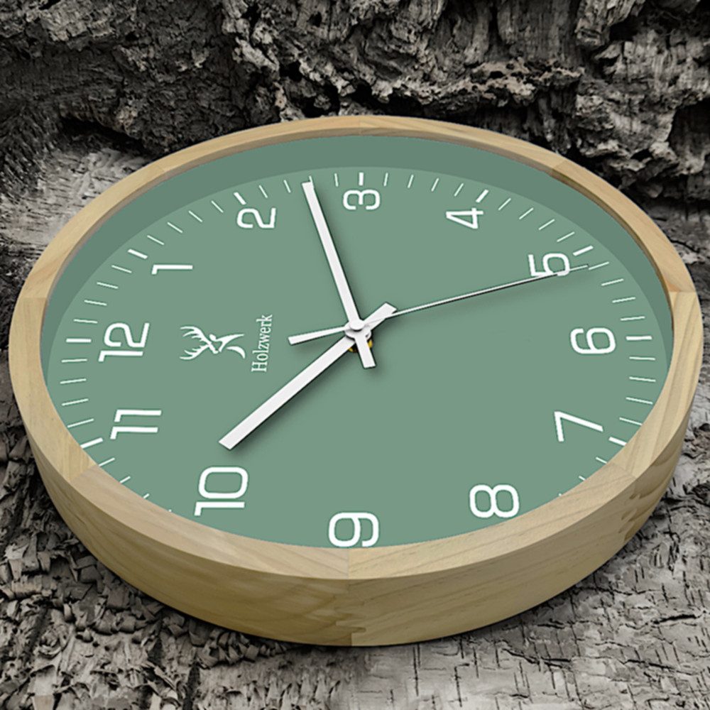 Holzwerk Wanduhr Designer Loft Holz Quarz Wand Uhr (Nahezu lautloses Uhrwerk, analog, 30 cm)
