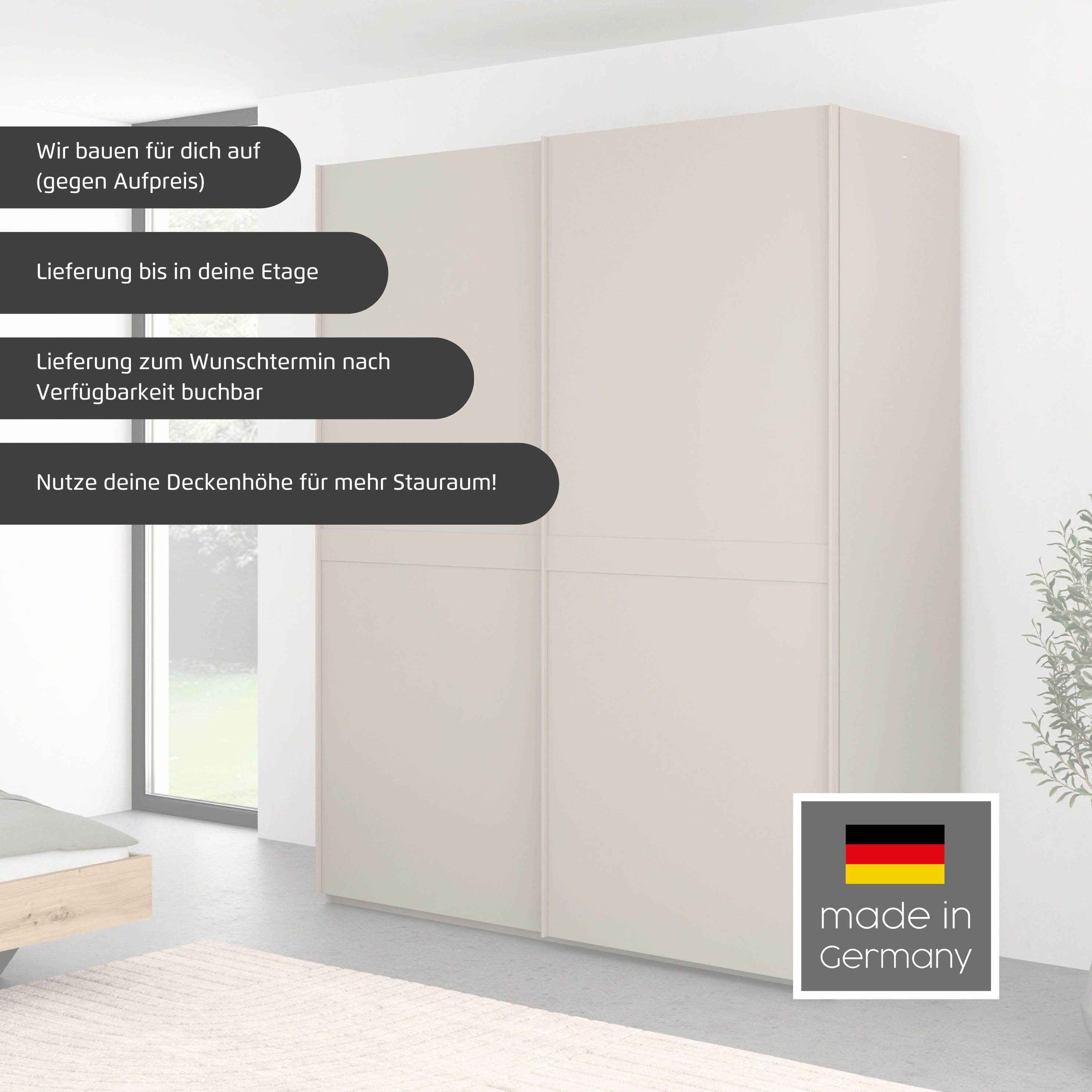 rauch Schwebetürenschrank Kleiderschrank Schrank Garderobe Schlafzimmerschrank SCALE-LINE edle Optik mit Bauchbinde in Korpusfarbe mit Spiegel MADE IN GERMANY