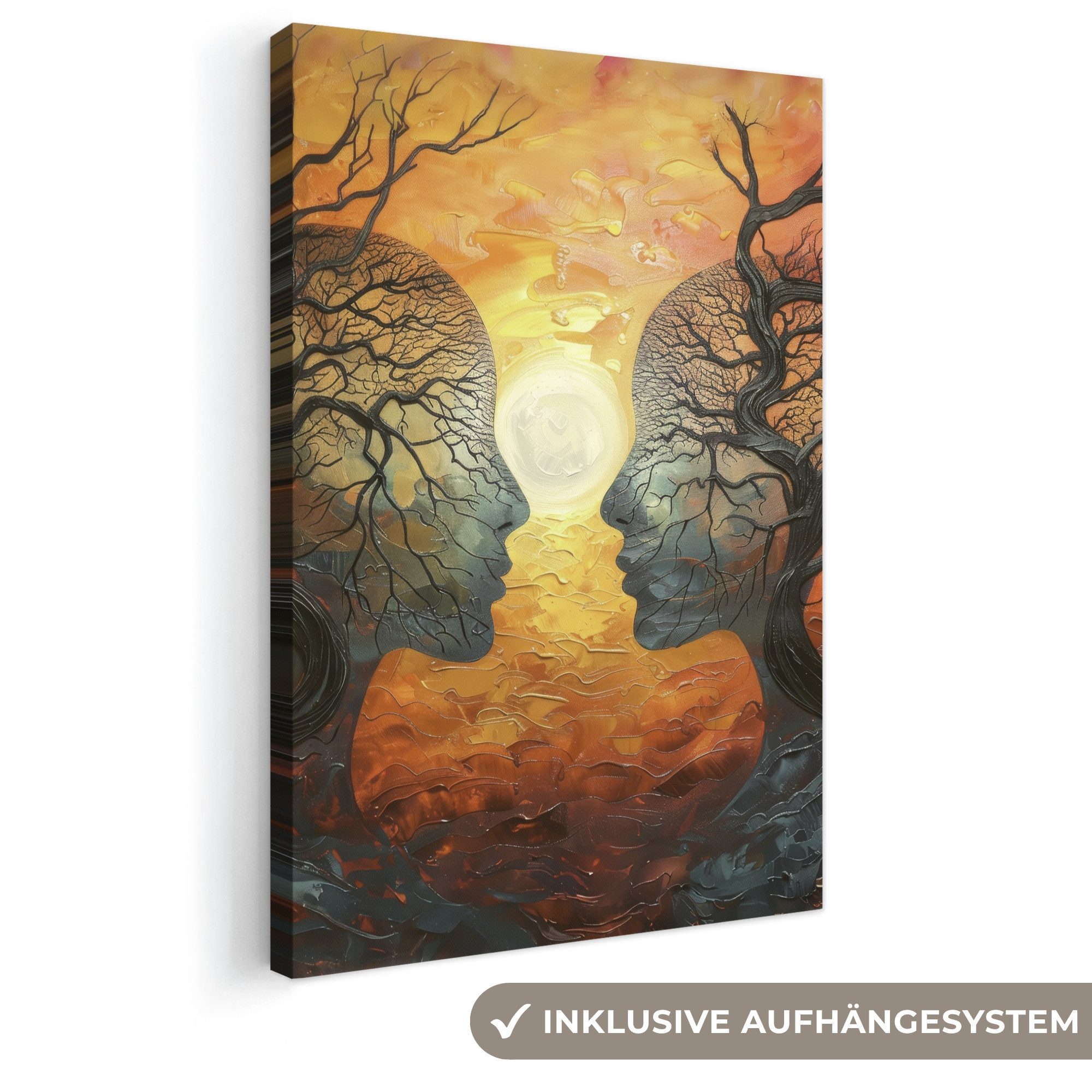 OneMillionCanvasses® Leinwandbild Bäume - Gesichter - Sonne - Kunst, Fotodruck (1 St), Leinwand Canvas Wandbild, Wanddekoration 20x30 cm
