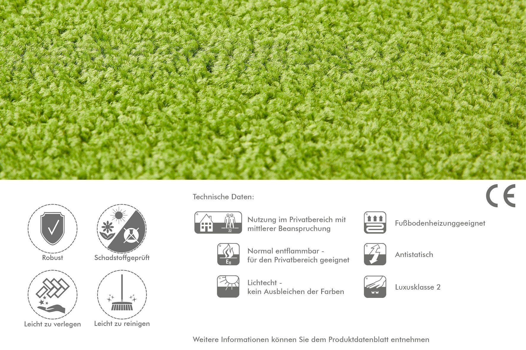 grün Coupon Breite Höhe: pflegeleicht mm, Andiamo, 8,5 Uni & Kräuselvelours Ines, 400 cm, rechteckig, Teppichboden Farben, strapazierfähig