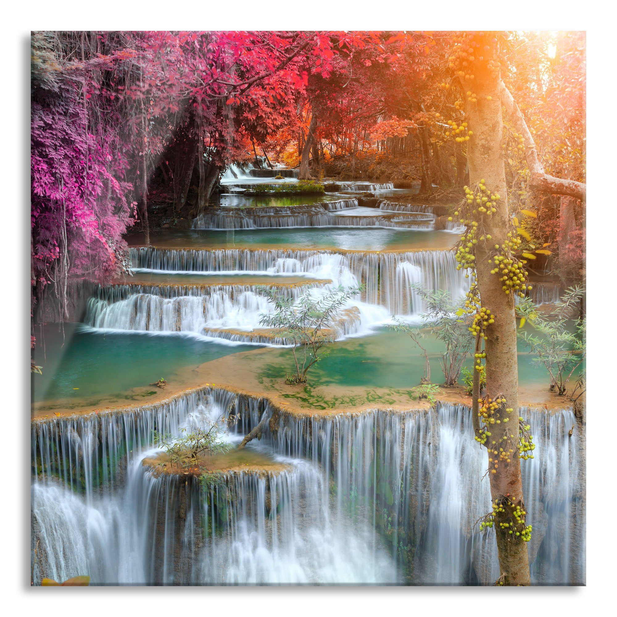 Pixxprint Glasbild Wasserfall im Regenwald, Wasserfall im Regenwald (1 St), Glasbild aus Echtglas, inkl. Aufhängungen und Abstandshalter