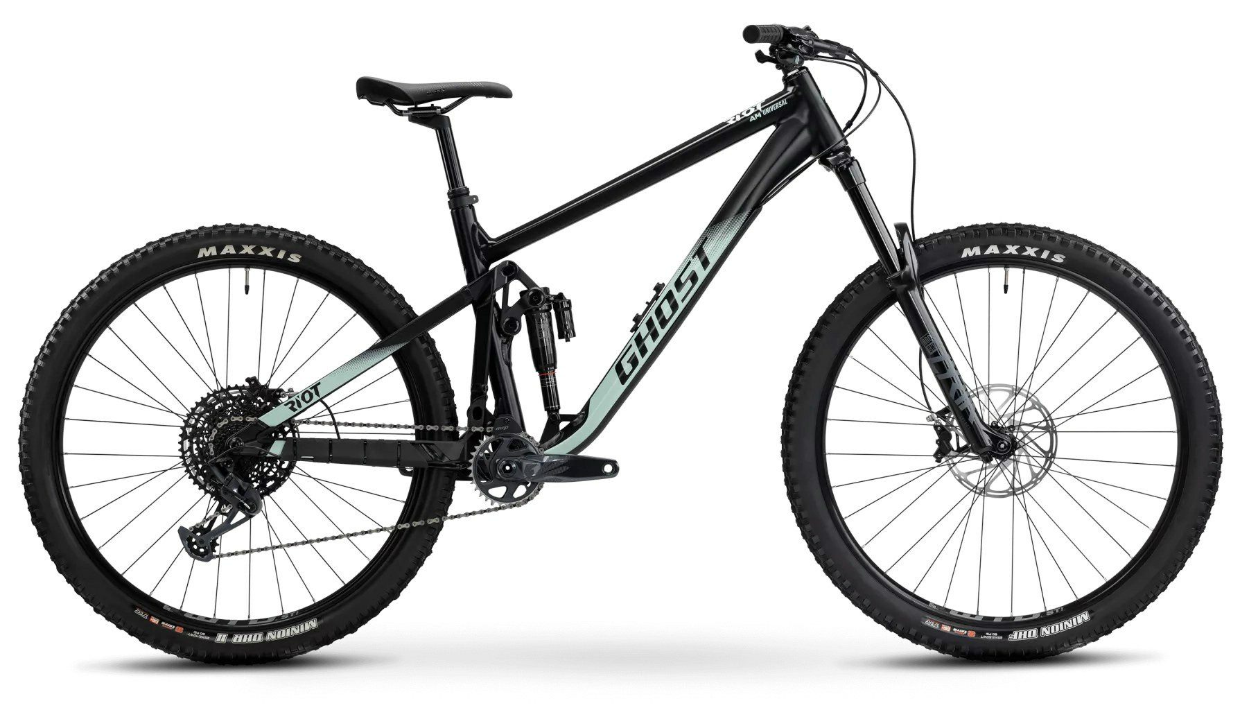 Ghost Mountainbike MTB Fully Riot AM Universal black/super light green-matt 29" Diamant, 12 Gang SRAM SRAM GX Eagle 12-S Schaltwerk