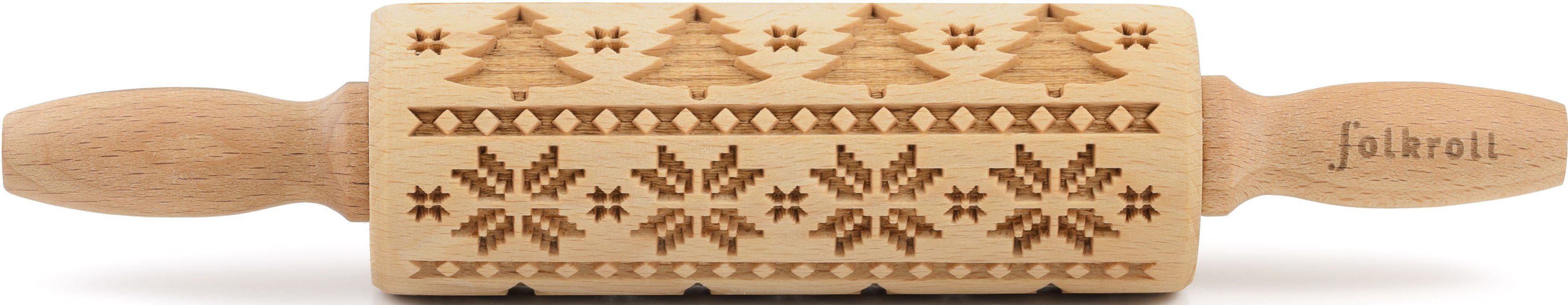 folkroll Teigroller 3D-Motiv-Teigrolle Massivholz, Skandinavien Weihnacht