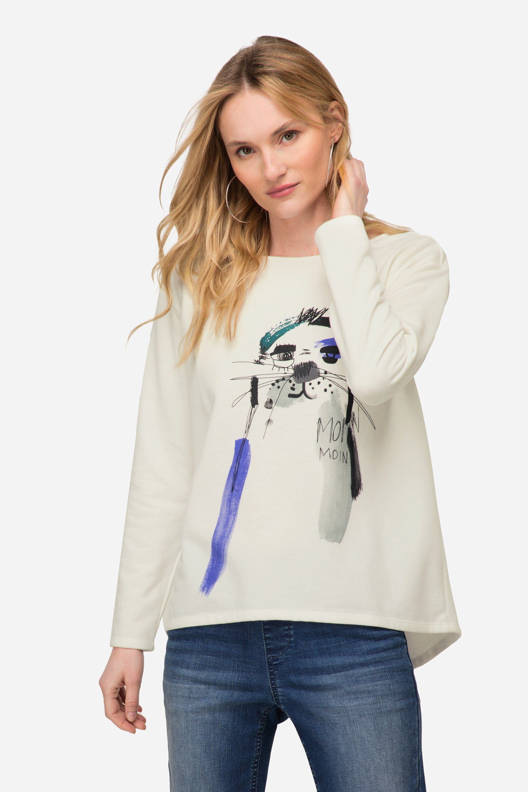 Laurasøn Sweatshirt Sweatshirt oversized Robben Print Rundhals Langarm offwhite