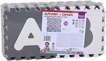 Knorrtoys® Puzzle Alphabet + Zahlen, grau-weiß, 86 Puzzleteile, Puzzlematte, Bodenpuzzle