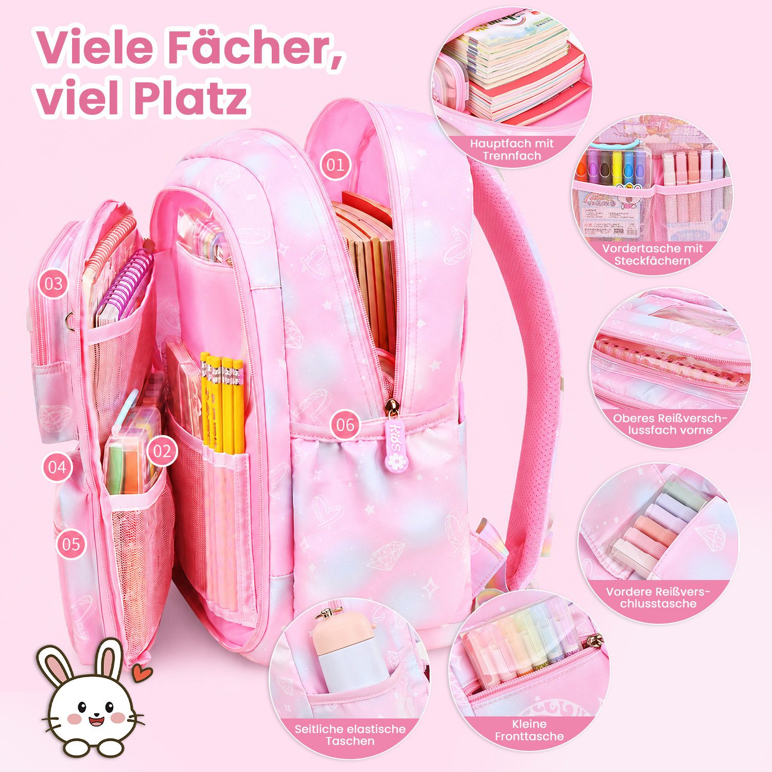 MOPUEA Schulrucksack Schulrucksack Set 2tlg Schultasche Seitlich Öffnend Viel Stauraum – Bild 5 von 5
