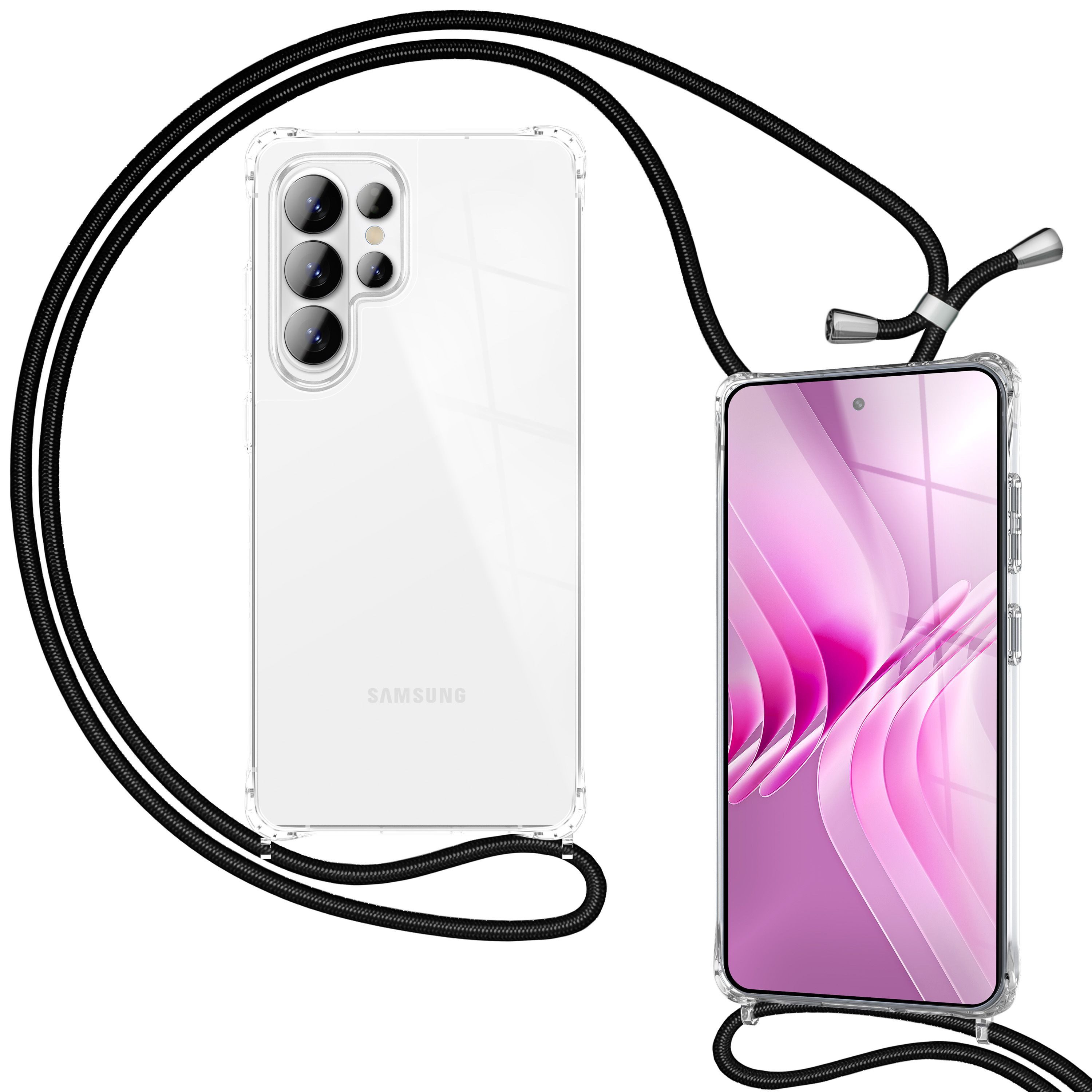 Nalia Smartphone-Hülle Samsung Galaxy S26 Ultra 17,5 cm (6,9 Zoll), HANGIT PRO Case zum Umhängen - Transparent, 160cm Band & Anti-Gelb