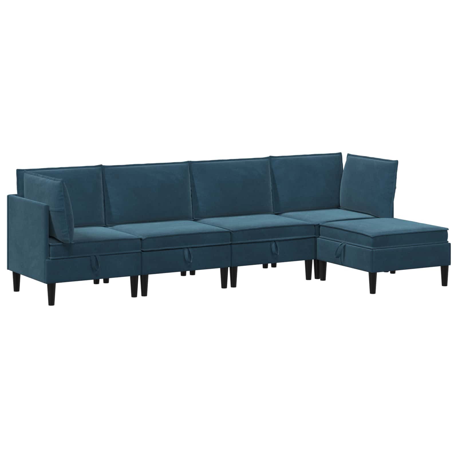 vidaXL Wohnzimmer-Set Wohnzimmergarnitur mit Kissen mit Speicher 5 pcs Blau Samt, (5-St)
